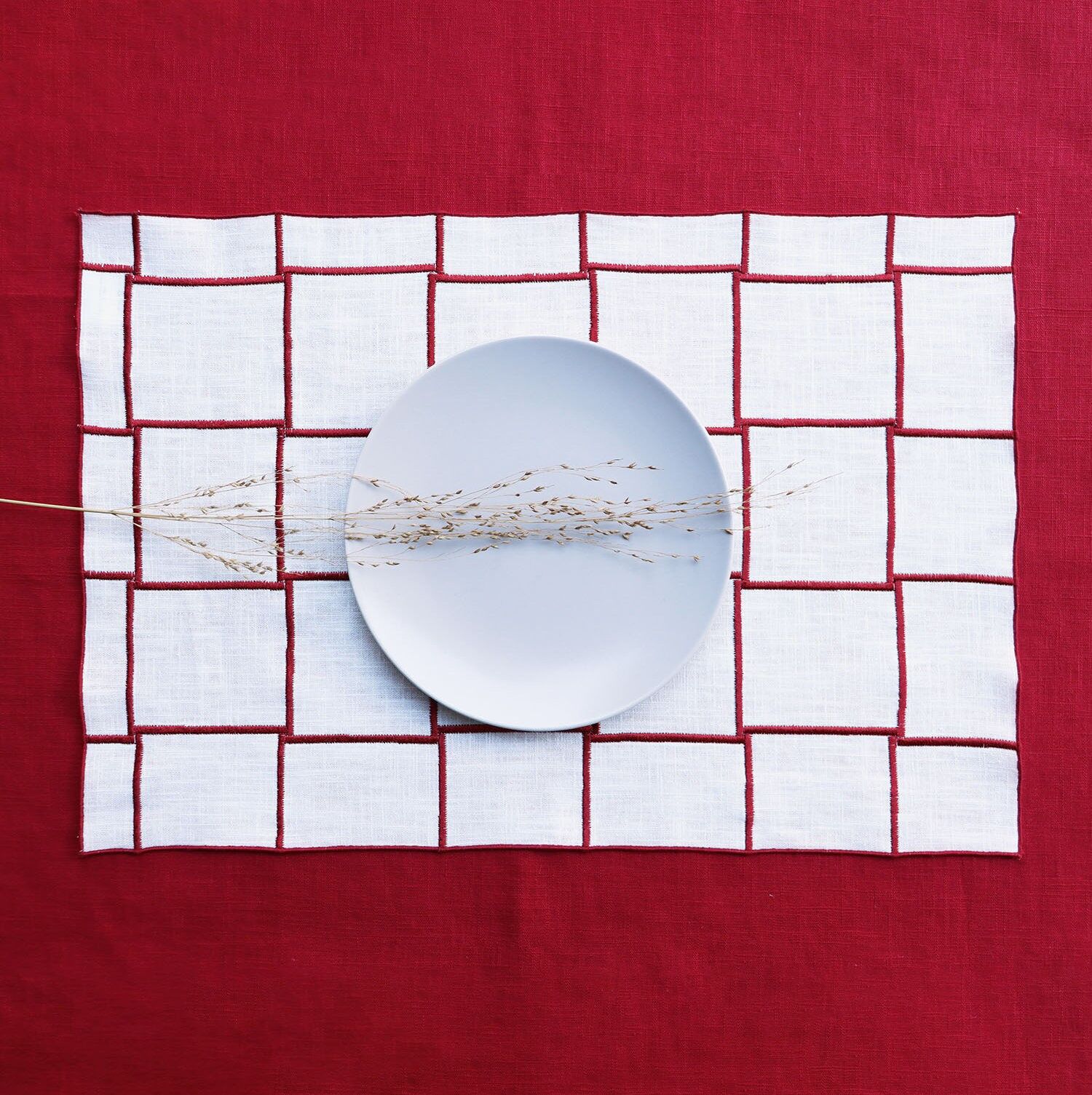 Set de table en pur lin rouge QUADRO