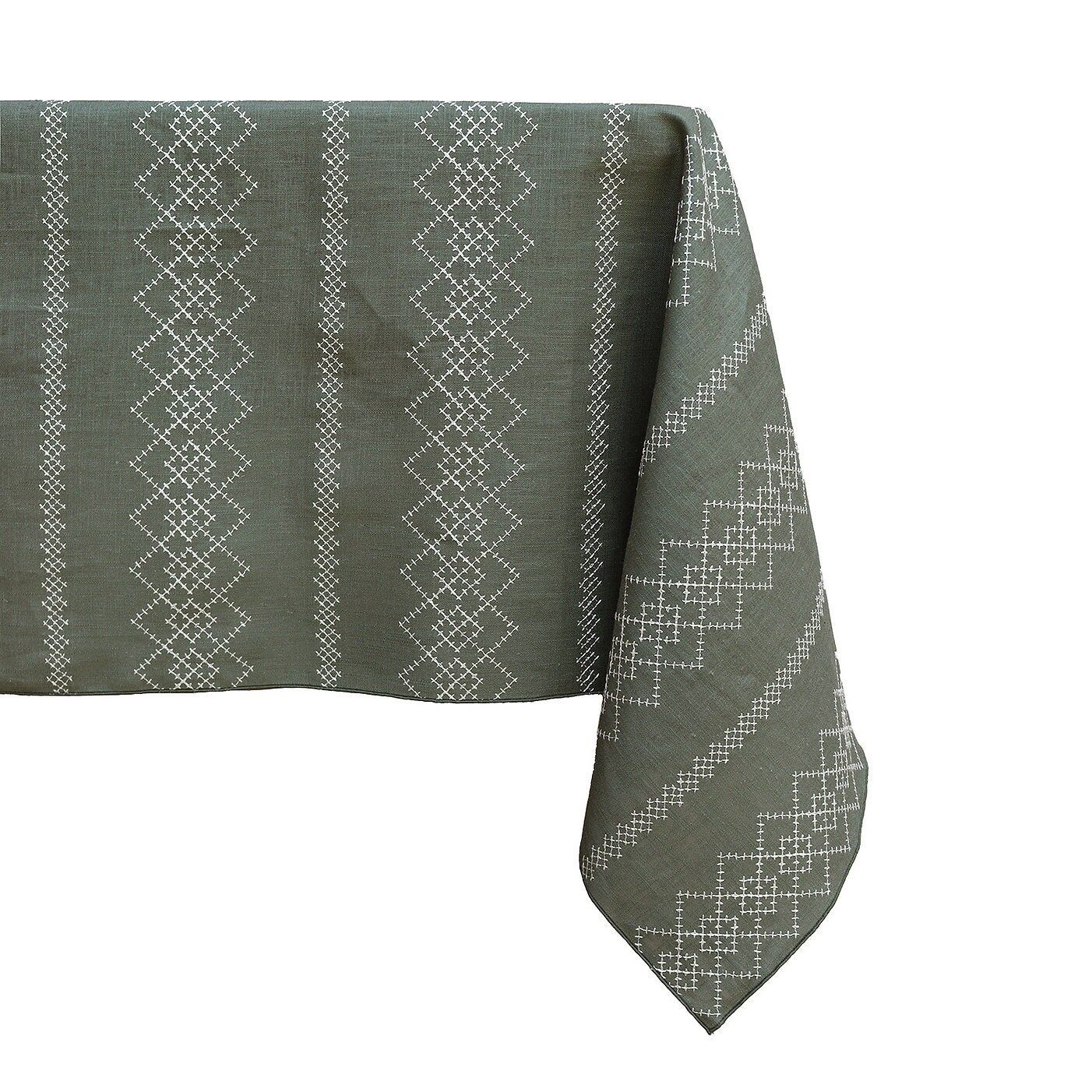 Pure linen tablecloth LOSANGA Forest Green