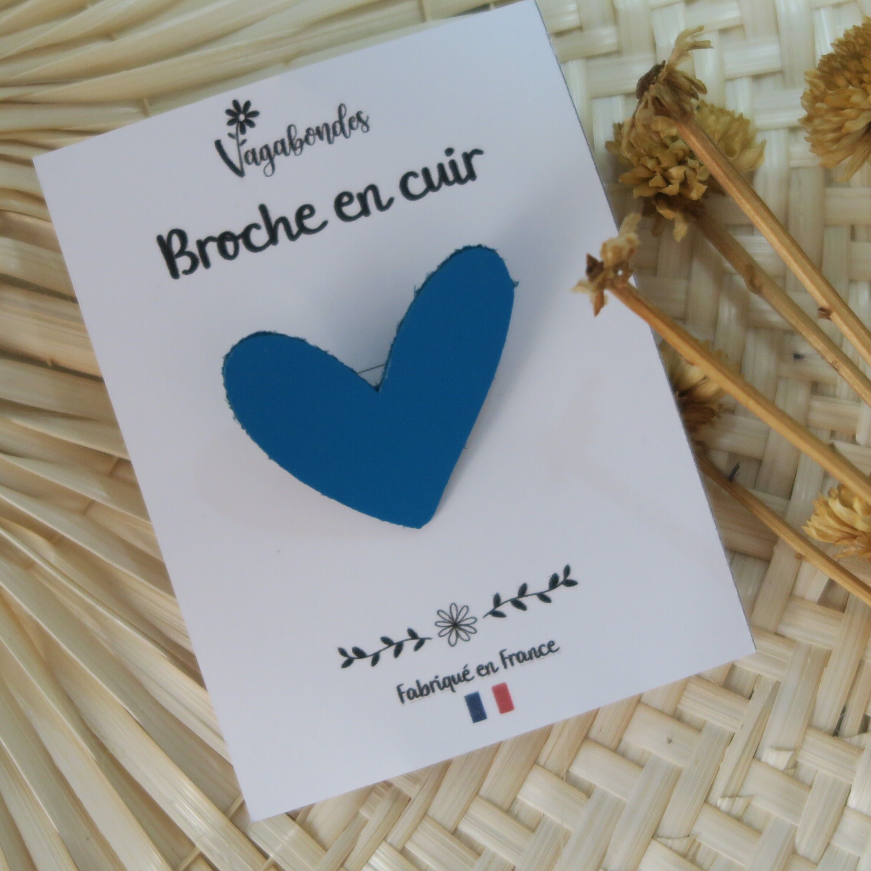 Spilla in pelle e paillettes - Cuore Blu