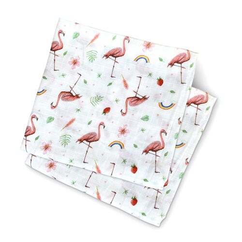 2 baby muslin swaddles flamingo - 60cm