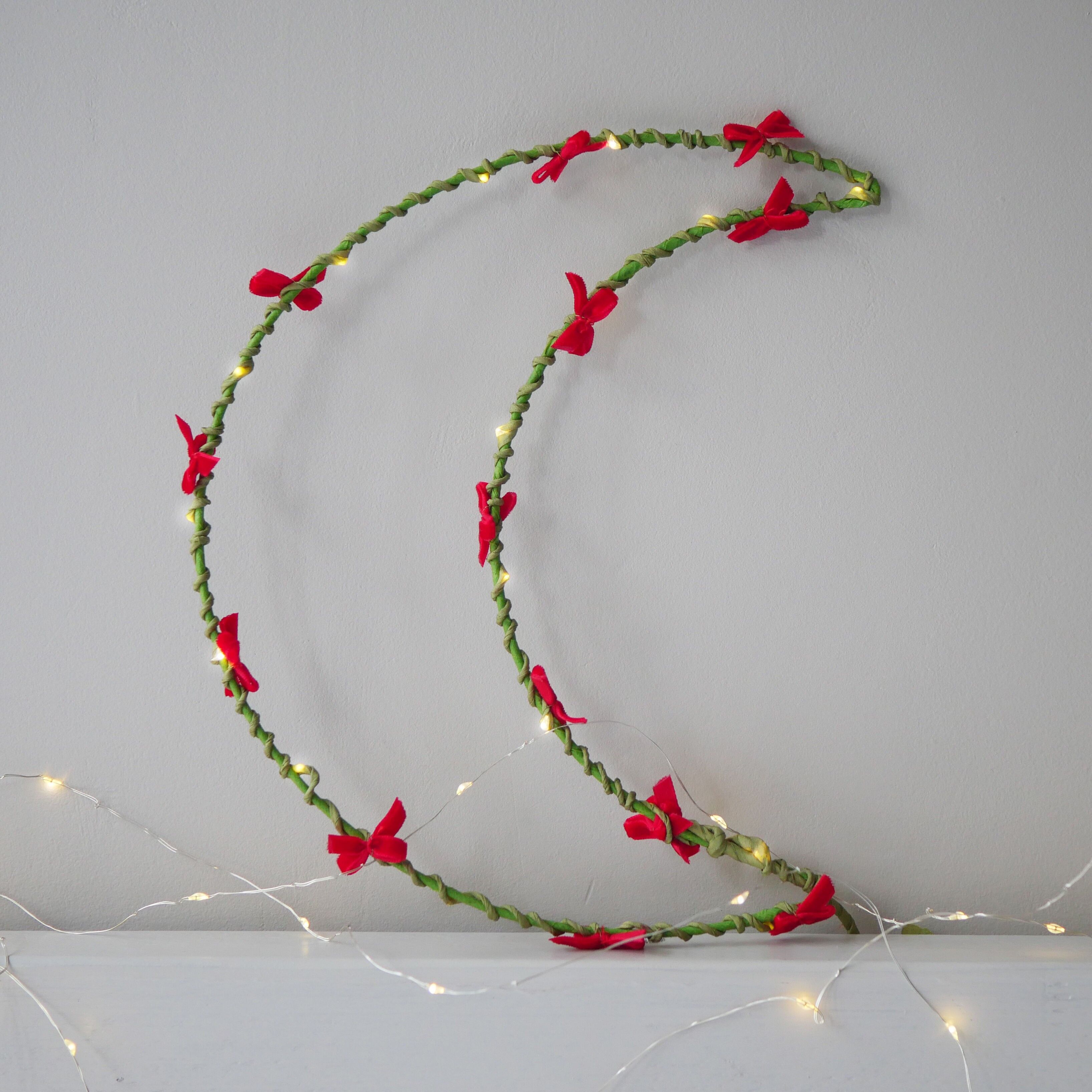 Luz de luna con lazo de terciopelo - Decoración navideña (28 cm x 22 cm)