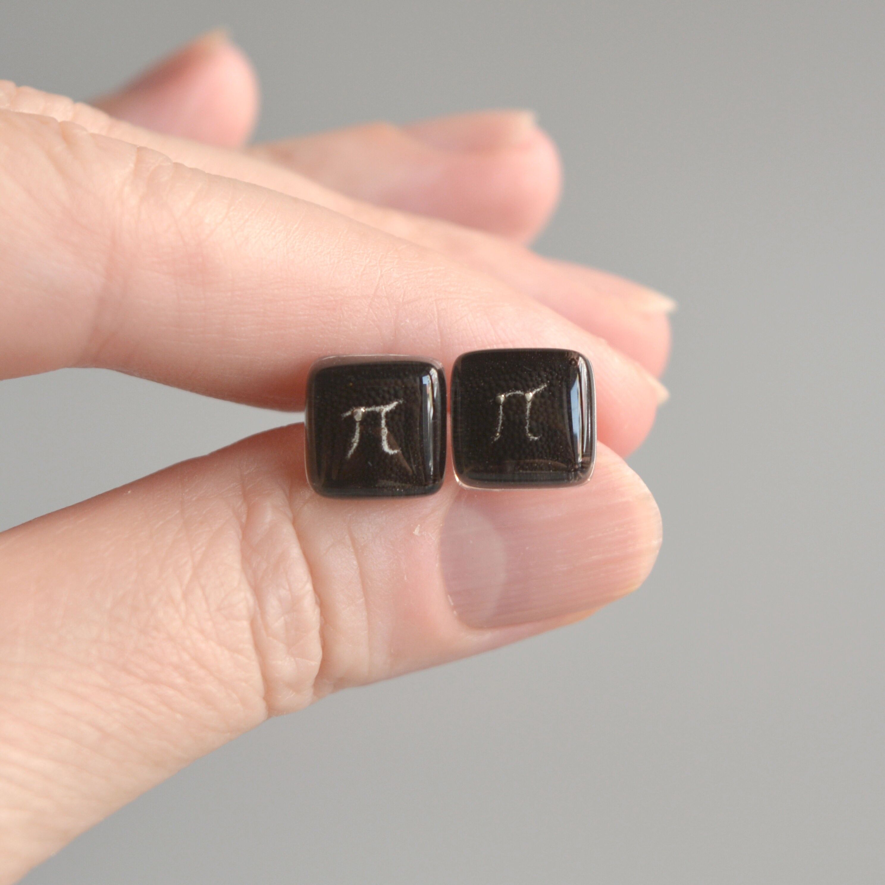 Pendientes presión Pi, Color negro, Vidrio y plata de ley 925, Regalos de ciencias