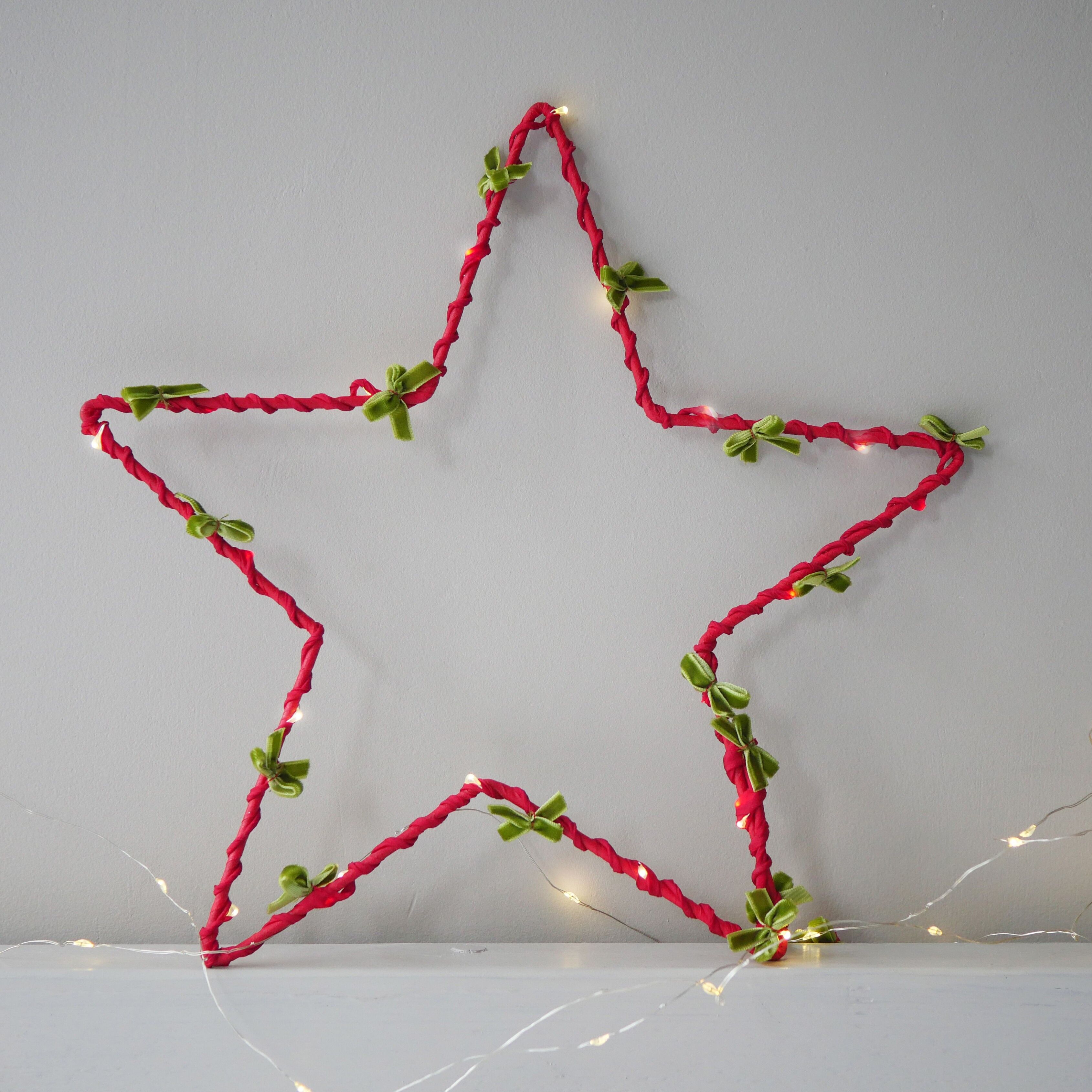 Estrella de terciopelo con lazo - Decoración navideña (30 cm x 30 cm)