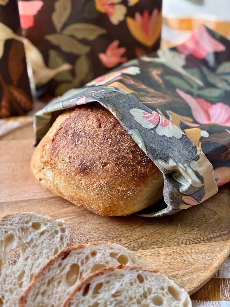 Bolsa reutilizable de cera de abeja para pan y alimentos.