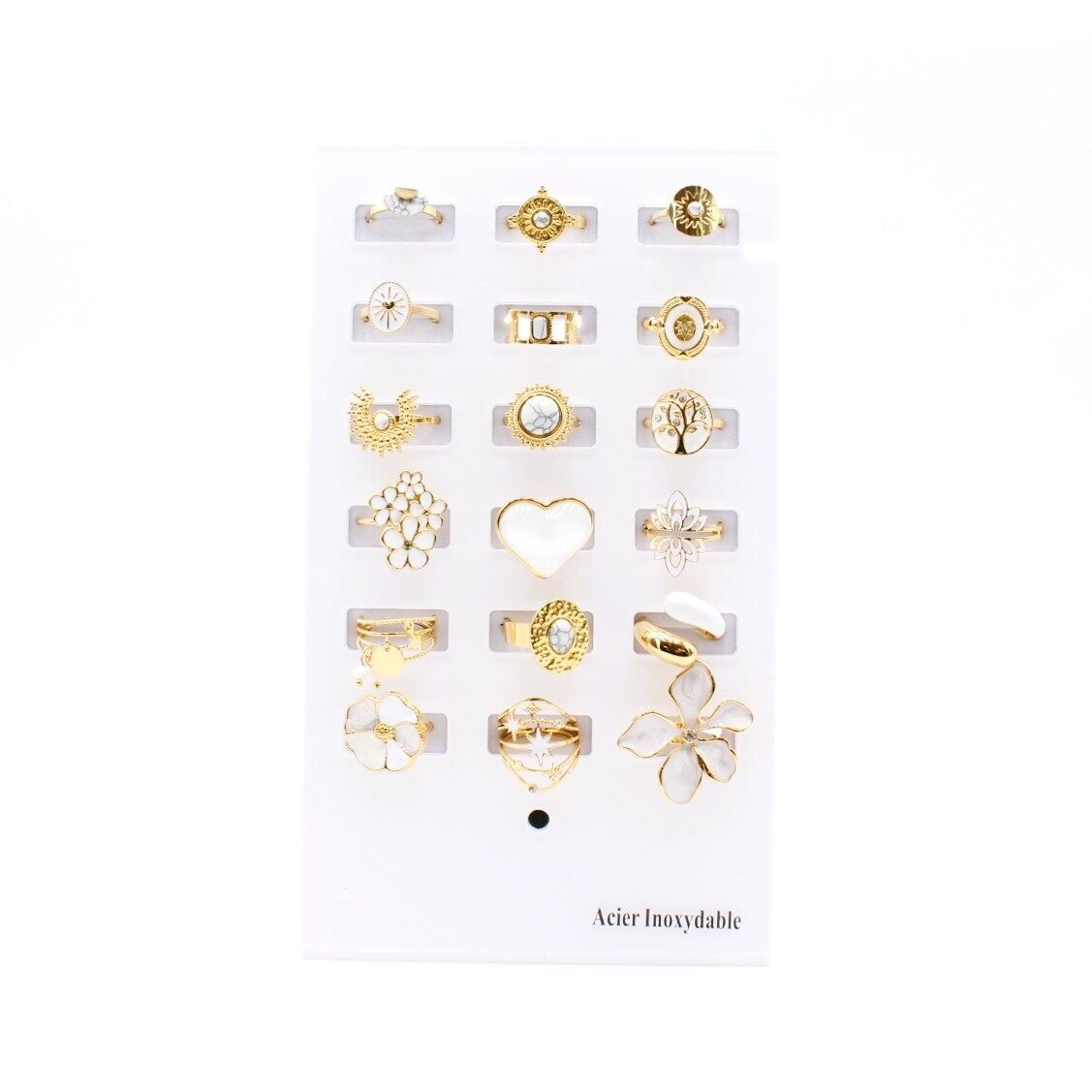 Pack 18 bagues acier inoxydable - BLANC