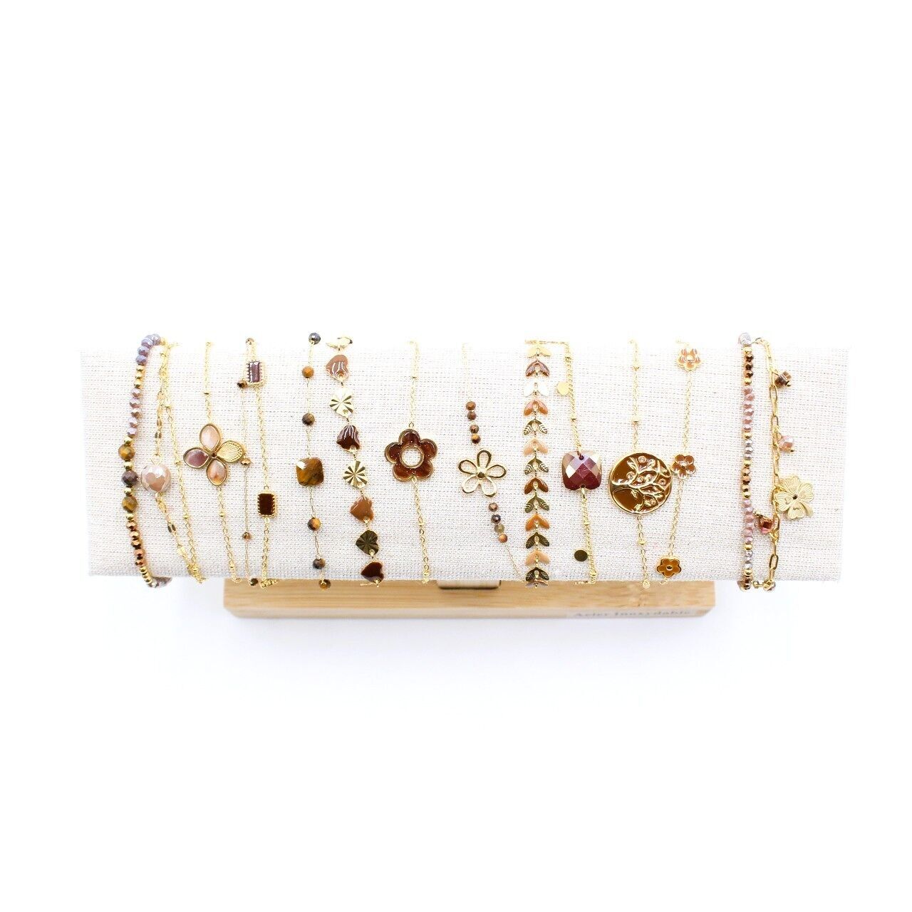 Pack de 12 bracelets acier inoxydable - marron