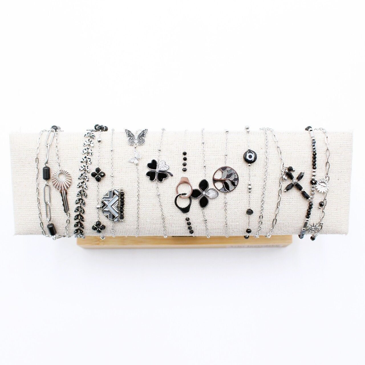 Pack de 12 bracelets acier inoxydable - argenté noir