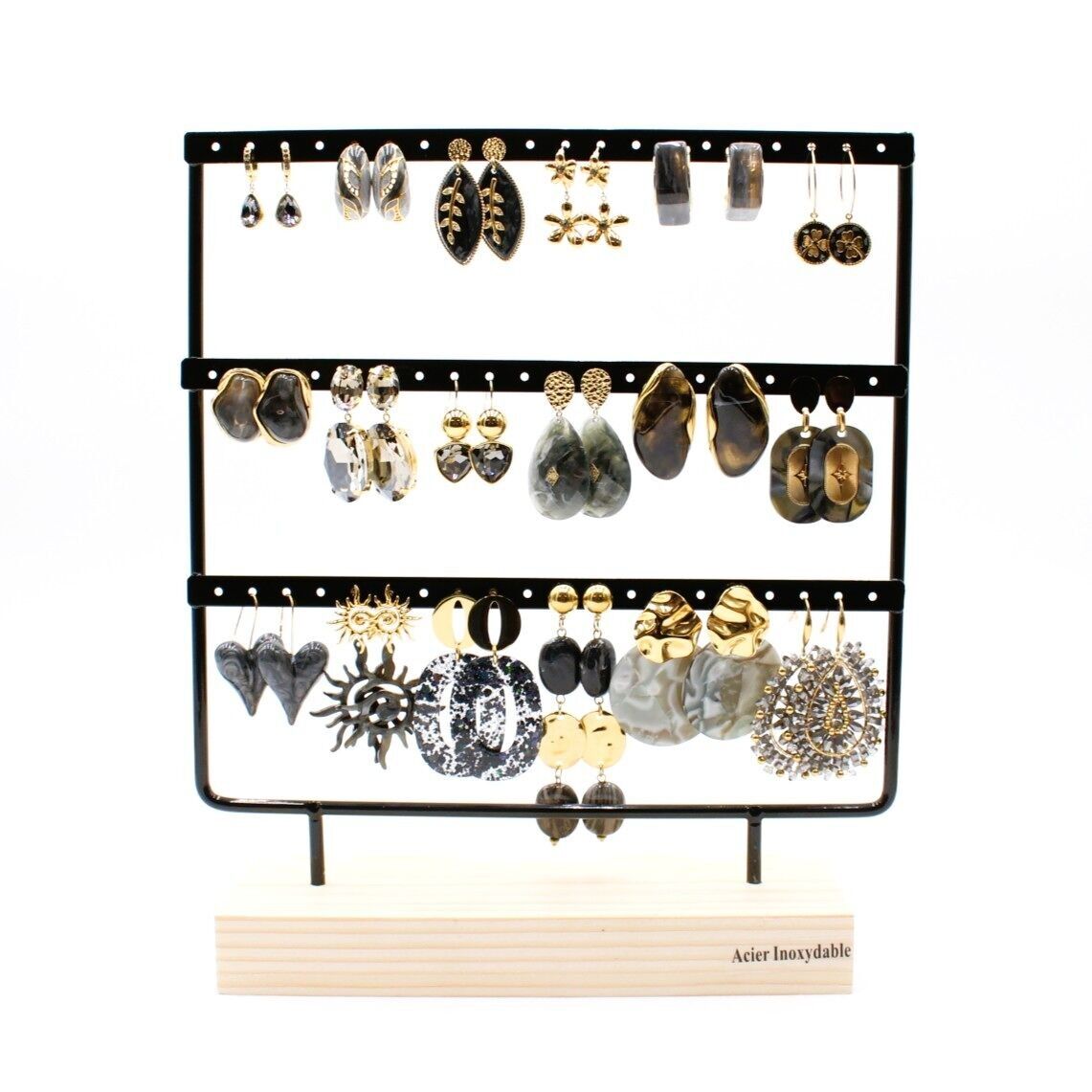 Pack de 18 boucles d'oreilles acier - gris