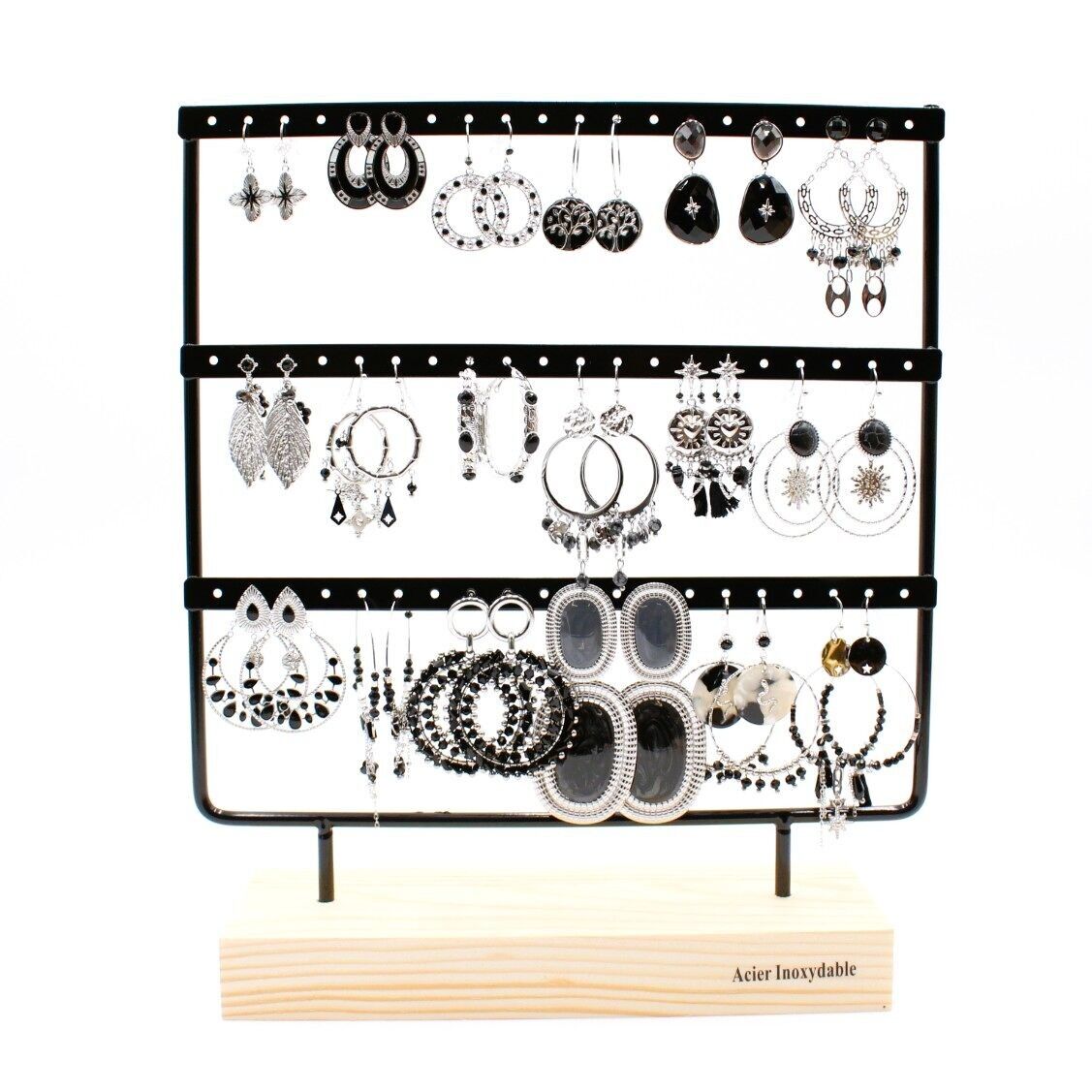 Pack de 18 boucles d'oreilles acier - argenté noire