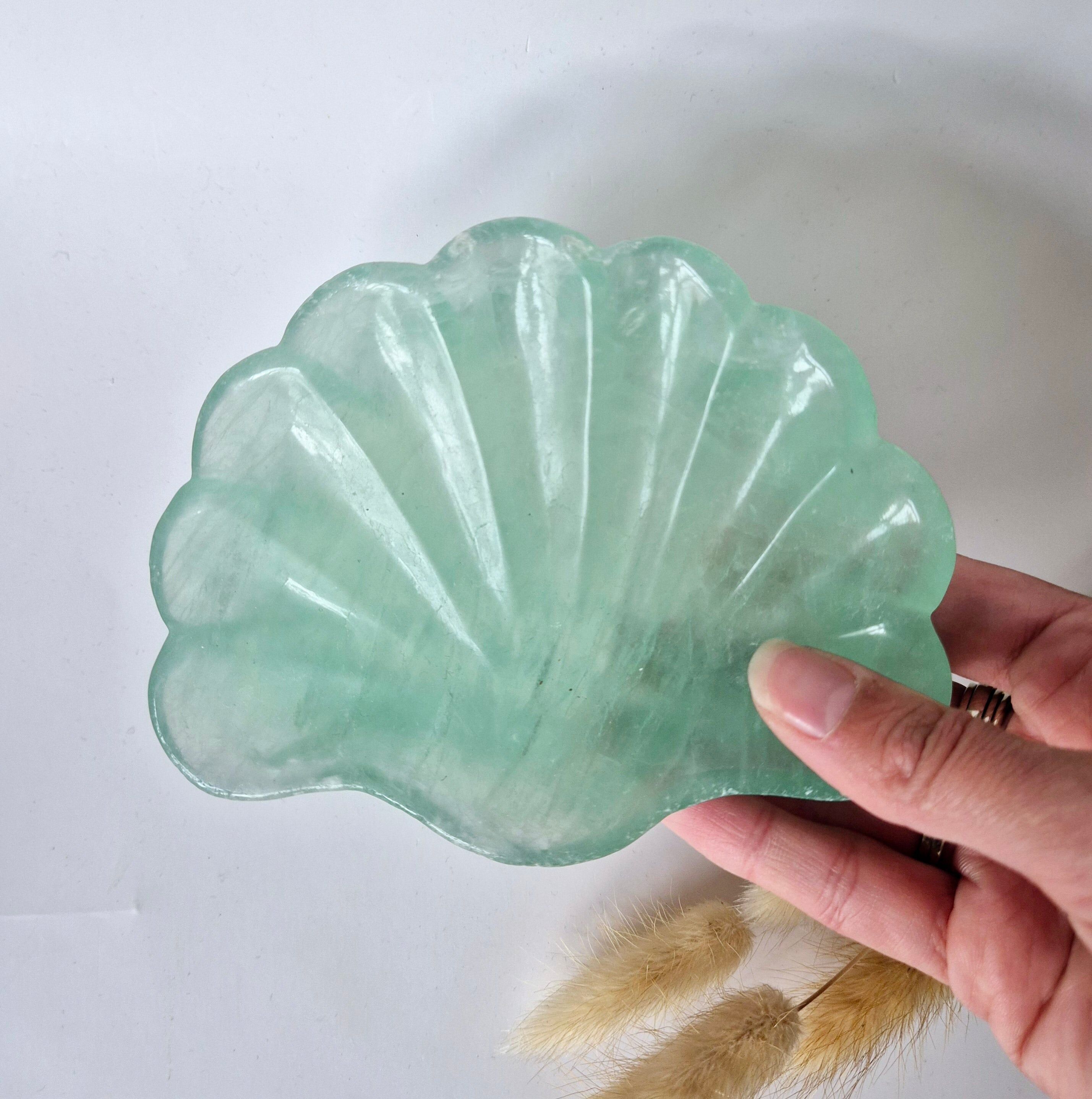 Bol à sculpter en pierre précieuse en forme de coquillage, fluorite verte n° 20 – Cadeau unique