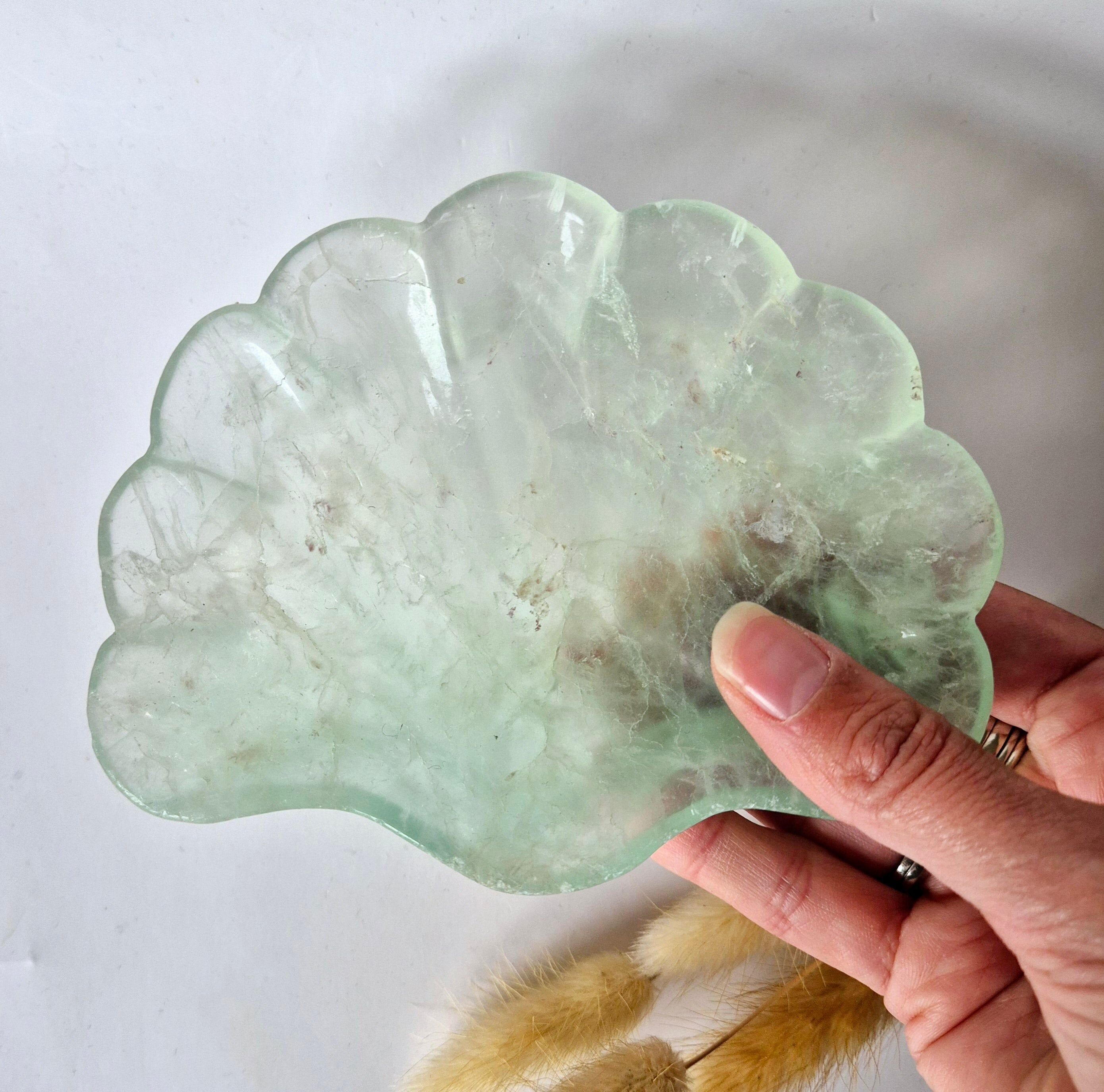 Bol à sculpter en pierre précieuse en forme de coquillage, fluorite verte n° 12 - Cadeau unique