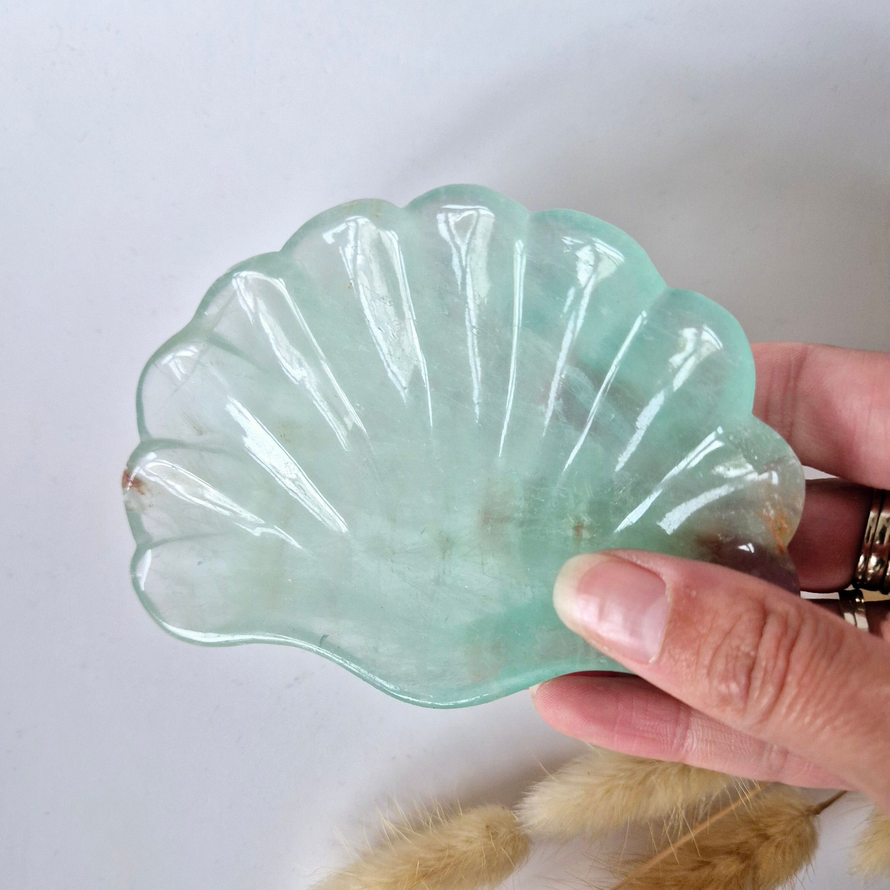 Bol à sculpter en pierre précieuse en forme de coquillage, fluorite verte n° 24 – Cadeau unique