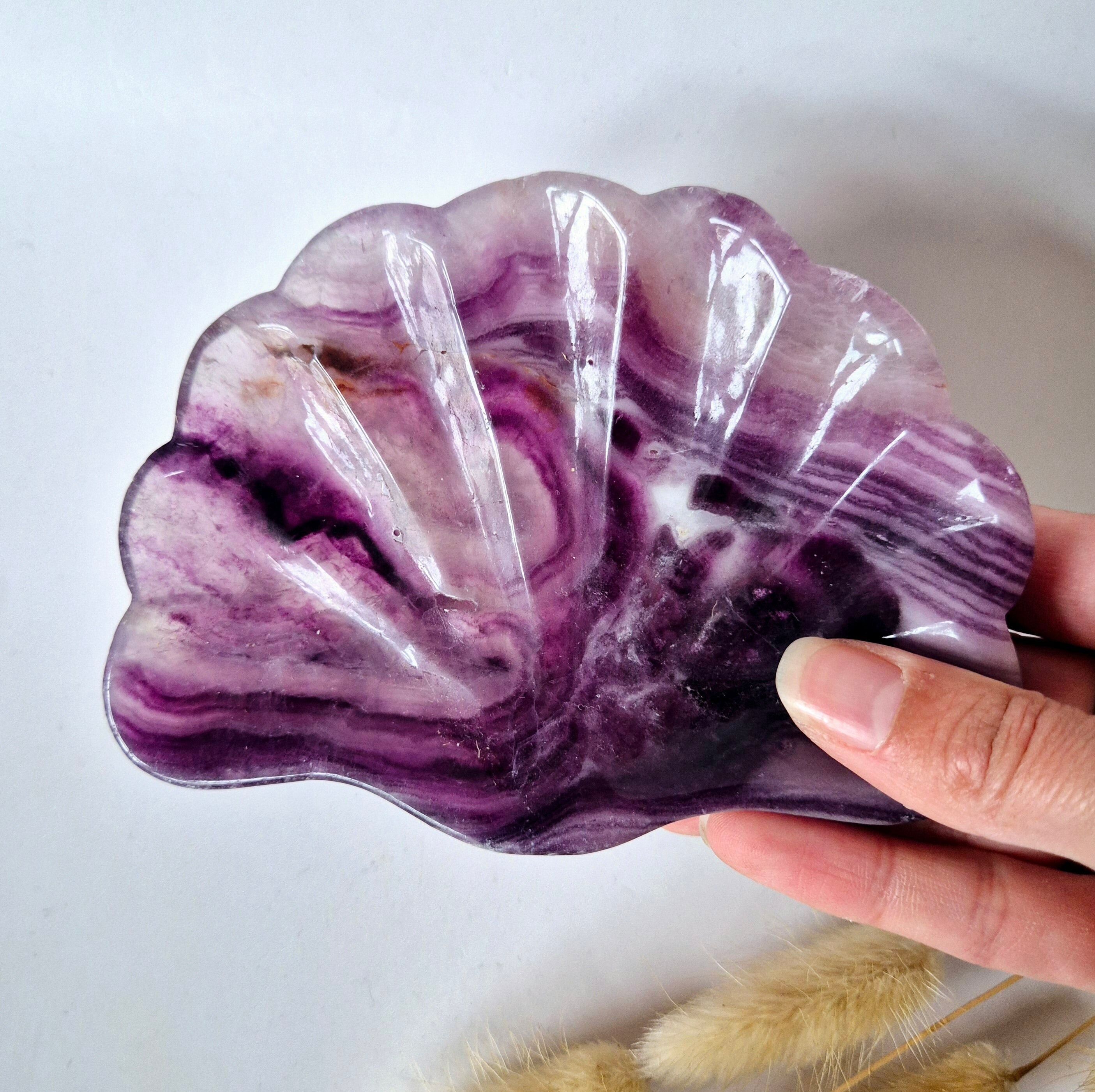 Cuenco para tallar piedras preciosas con forma de concha de fluorita dulce n.° 29 - Regalo único