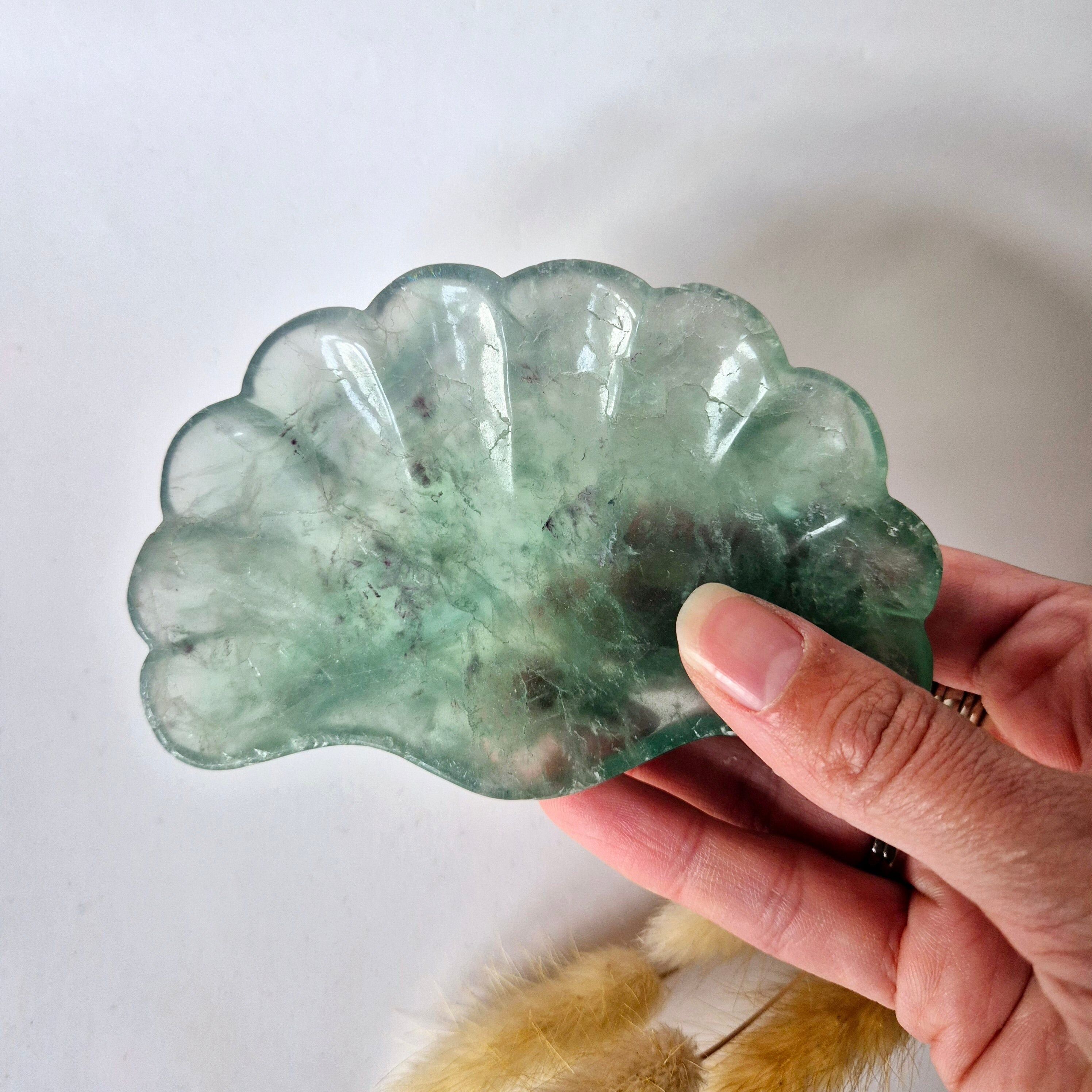 Bol à sculpter en pierre précieuse en forme de coquillage, fluorite verte n° 9 - Cadeau unique