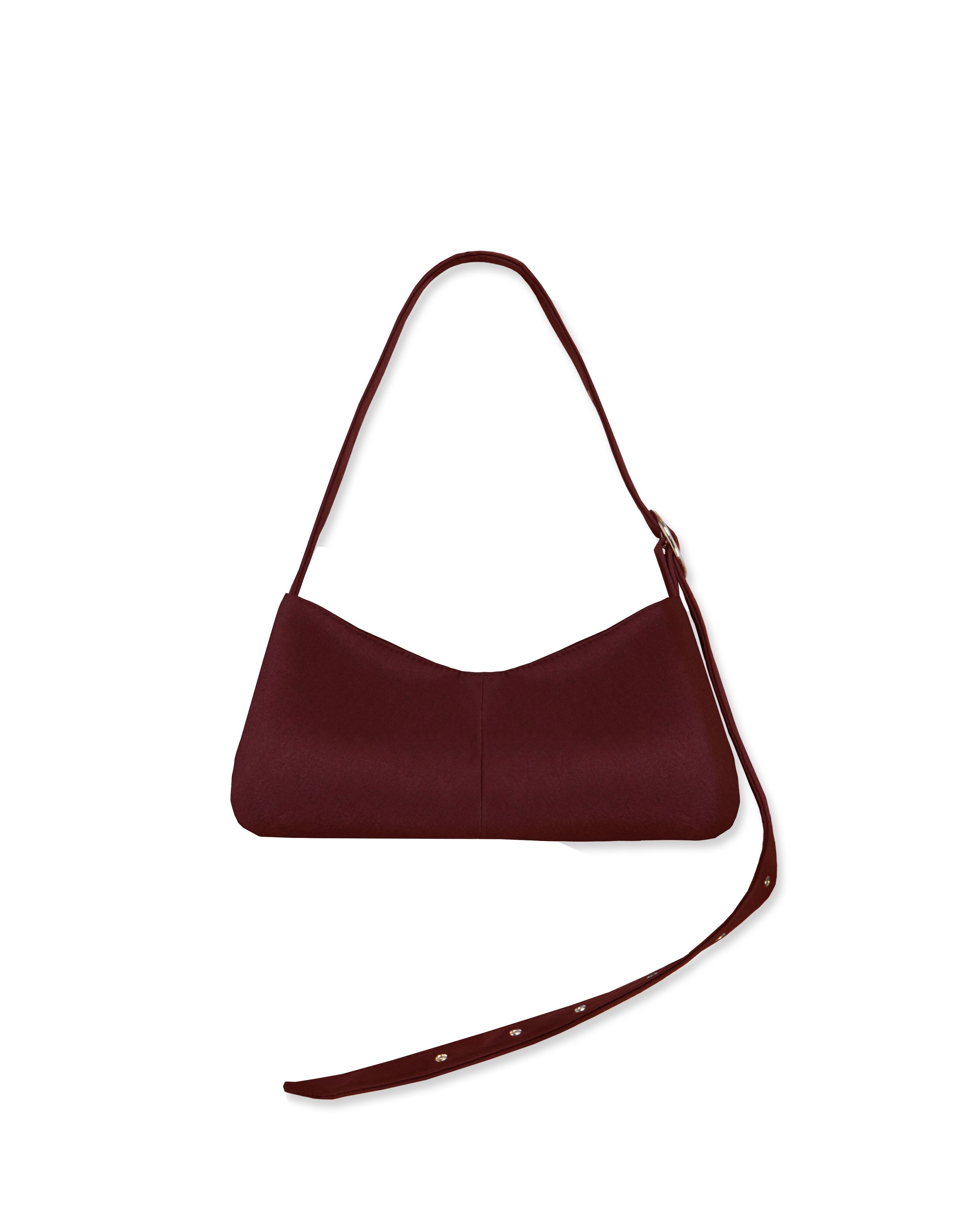 Borsa baguette bordeaux con tracolla regolabile e fibbia argentata – Gala