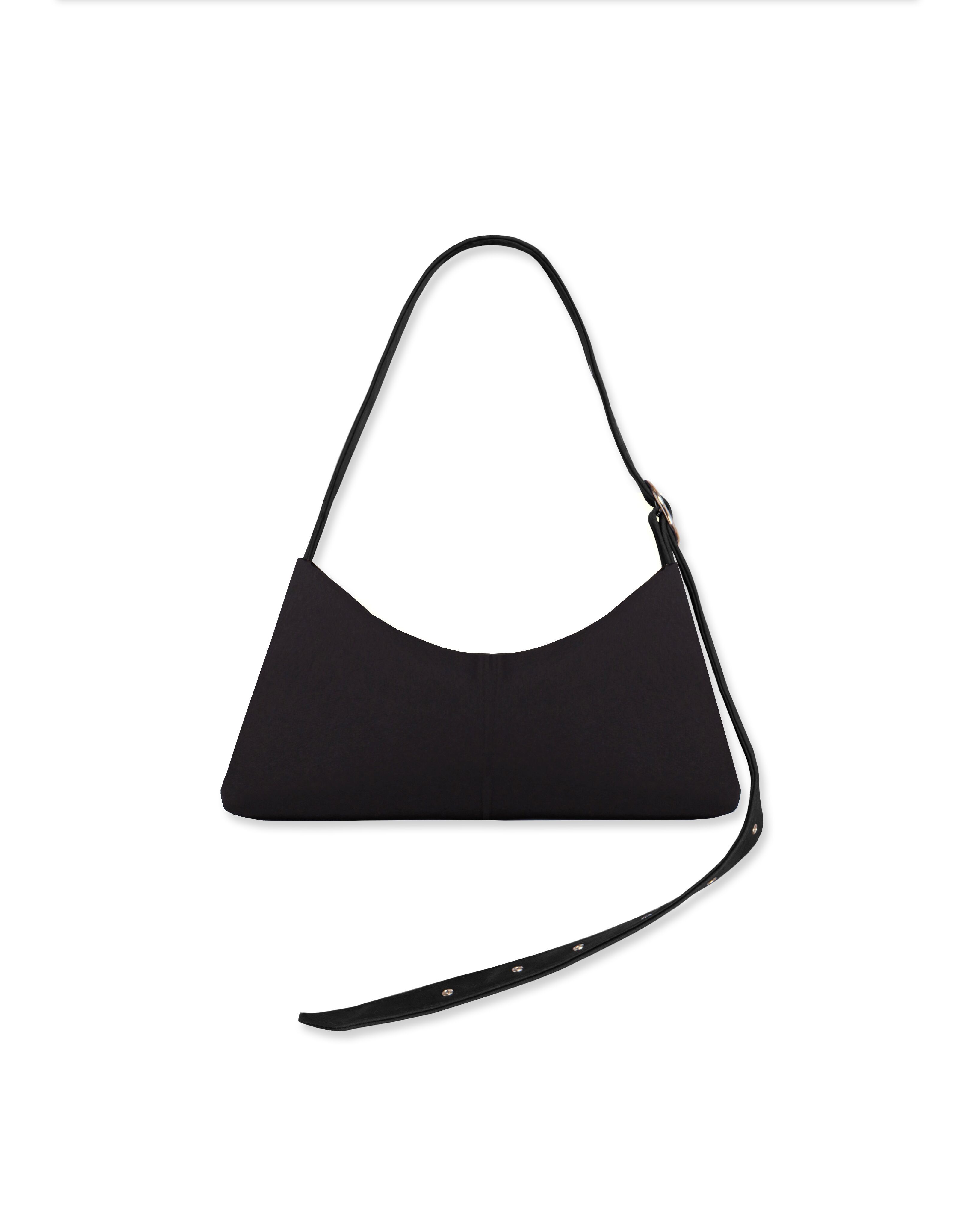 Borsa baguette nera con tracolla regolabile e fibbia argentata – Gala