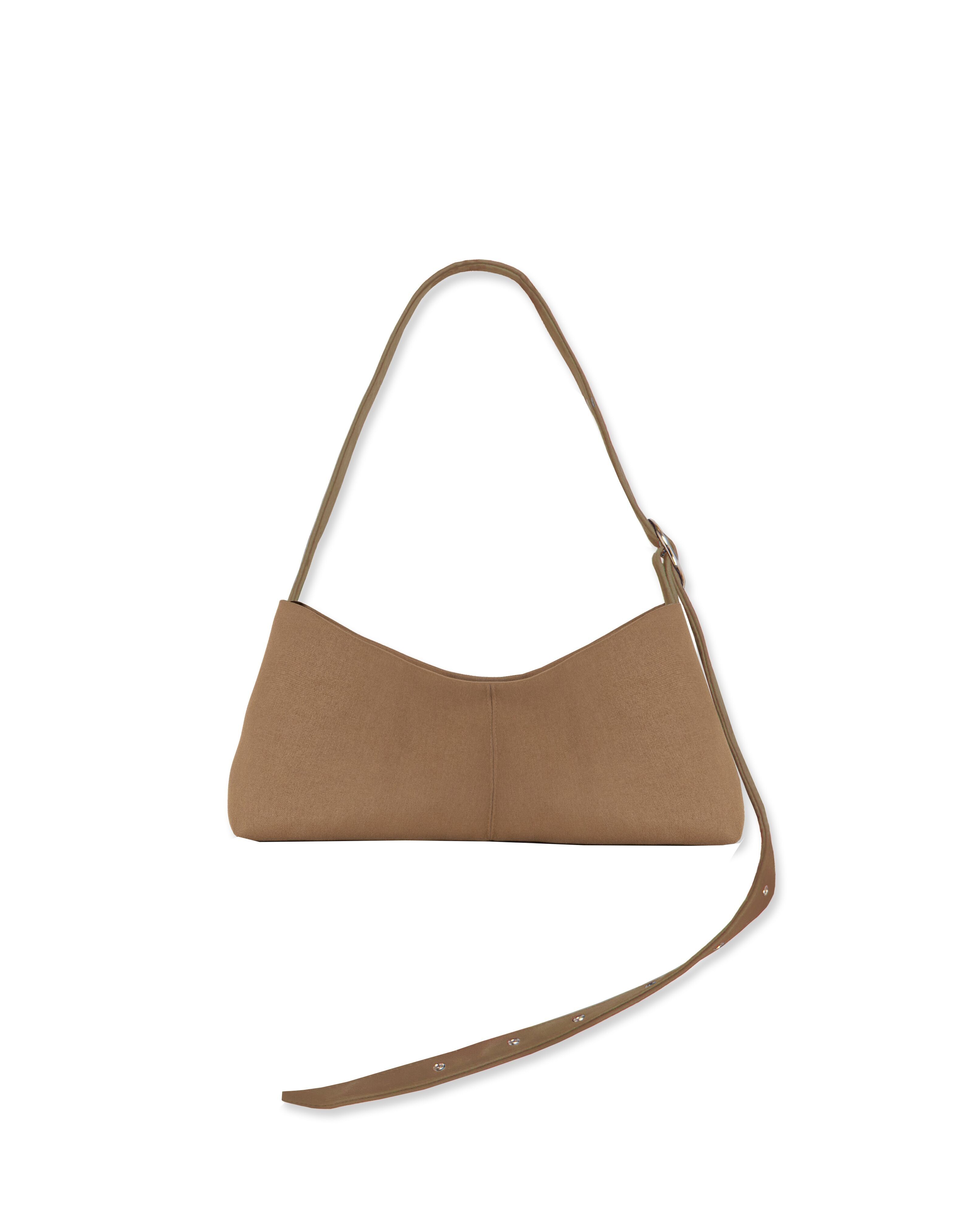 Borsa baguette color tortora e bianco con tracolla regolabile e fibbia argentata – Gala