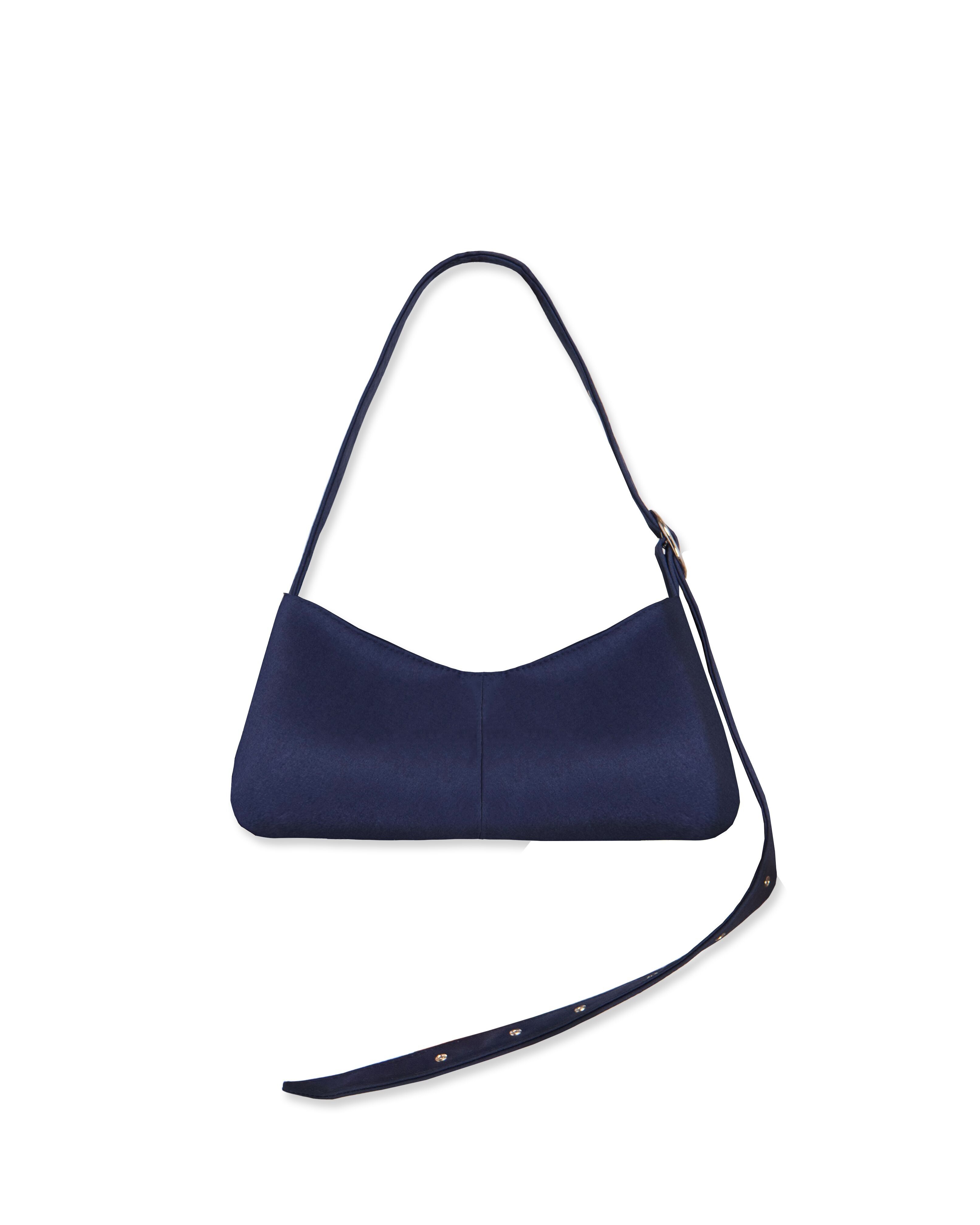 Bolso baguette azzurro marino con correa ajustable y hebilla plateada – Gala