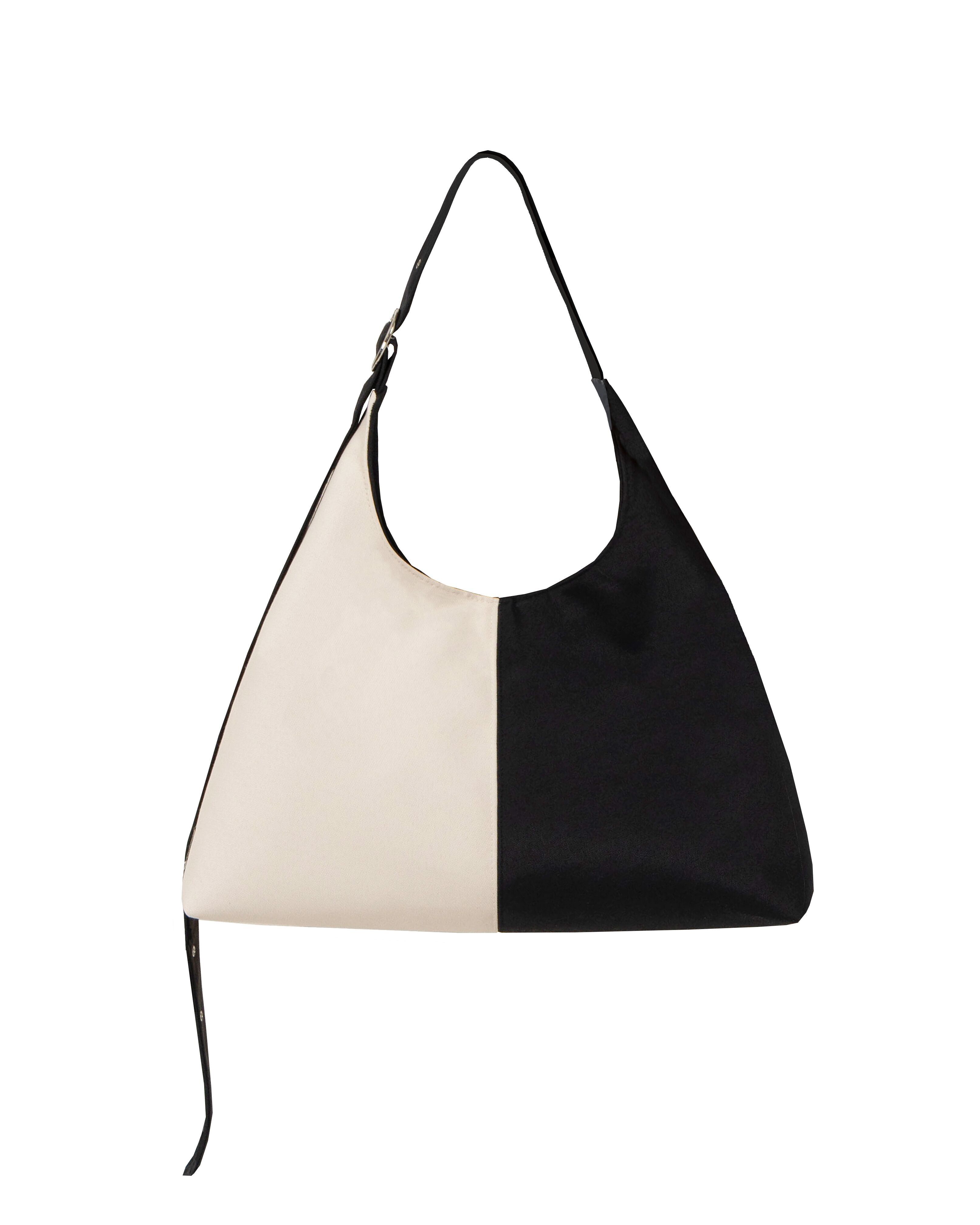 Bolso hobo grande blanco y negro con correa ajustable – Bela