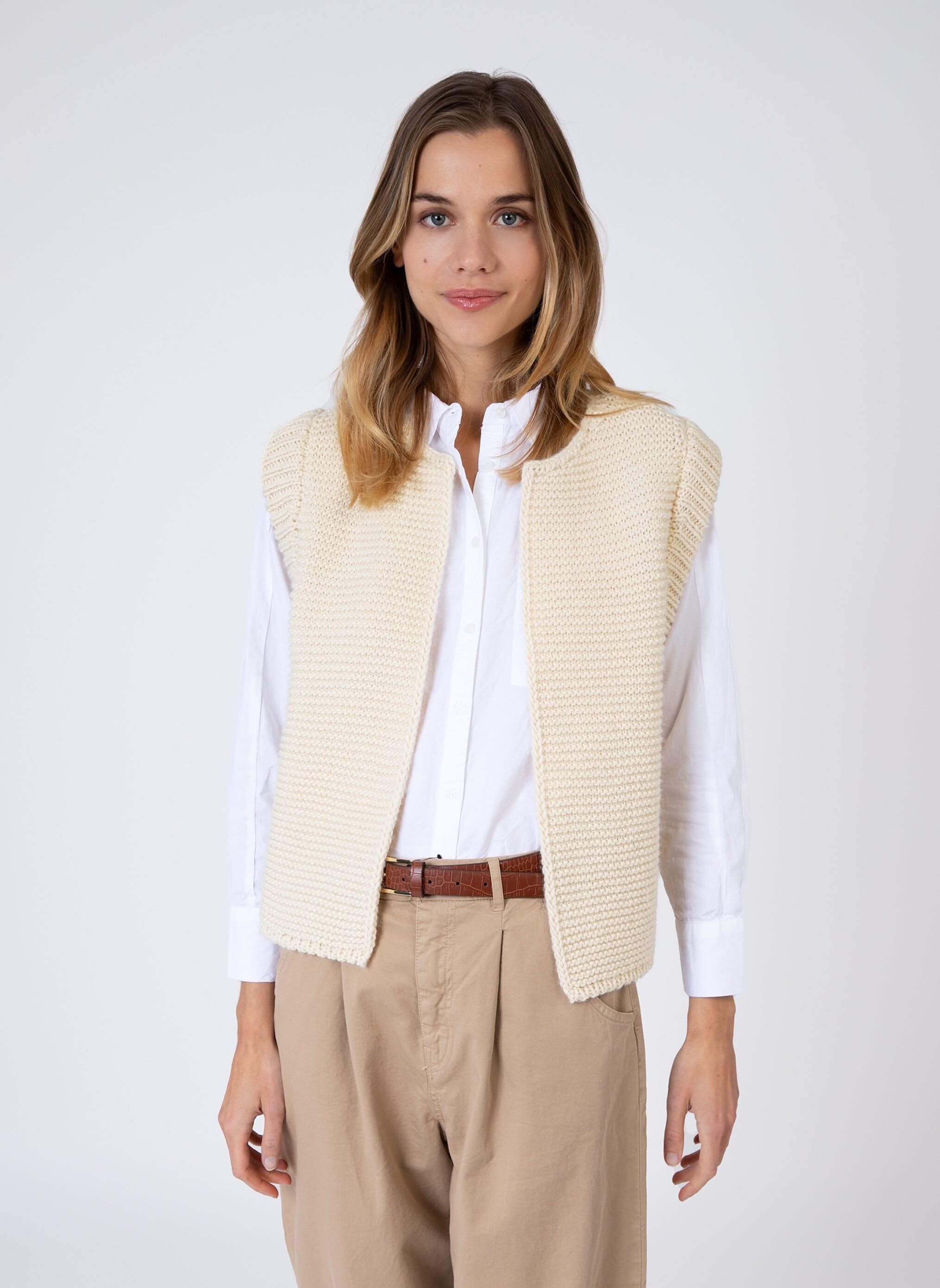 LEGRINGOU Vanille-ärmellose Strickjacke