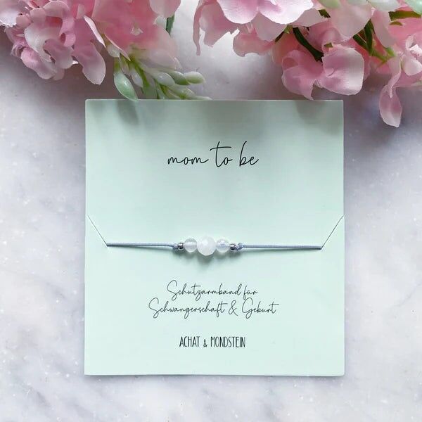 Glücksbringer Armband "mom-to-be" für Schwangerschaft und Geburt mit Mondstein und Achat (VPE 10 Stk.)