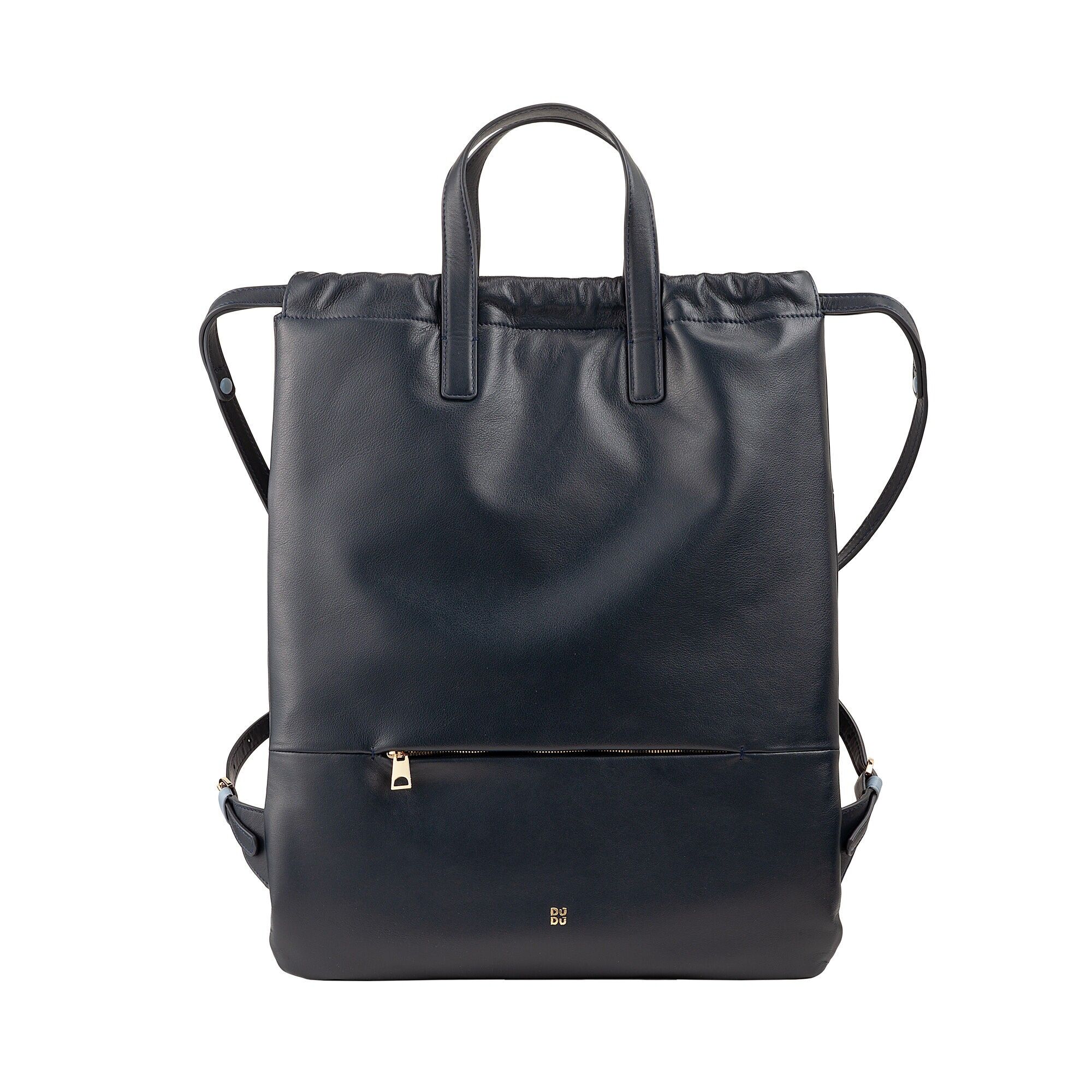 DUDU Zaino in pelle con coulisse da donna blu navy
