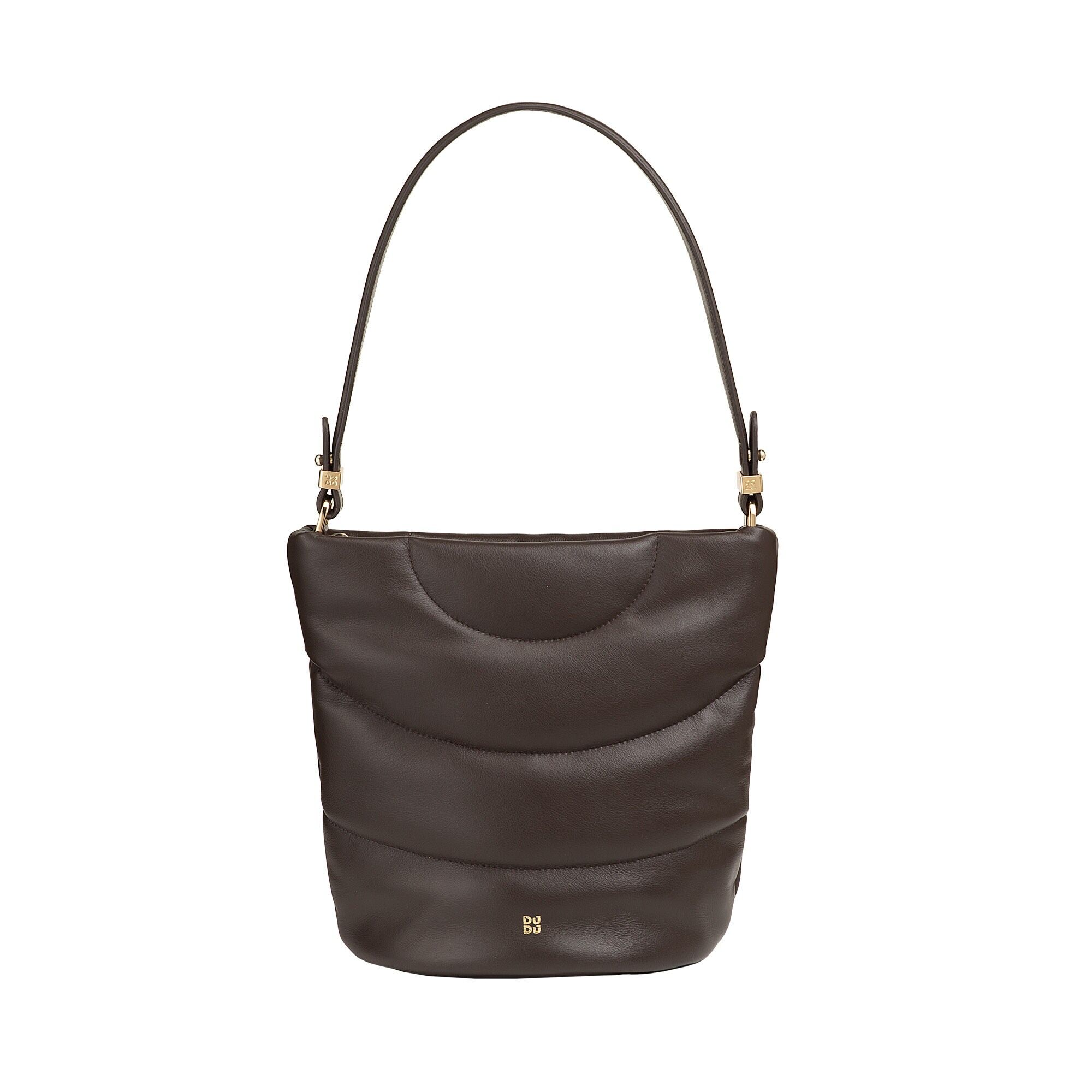 Borsa a tracolla imbottita in pelle da donna Dudu, colore marrone caffè