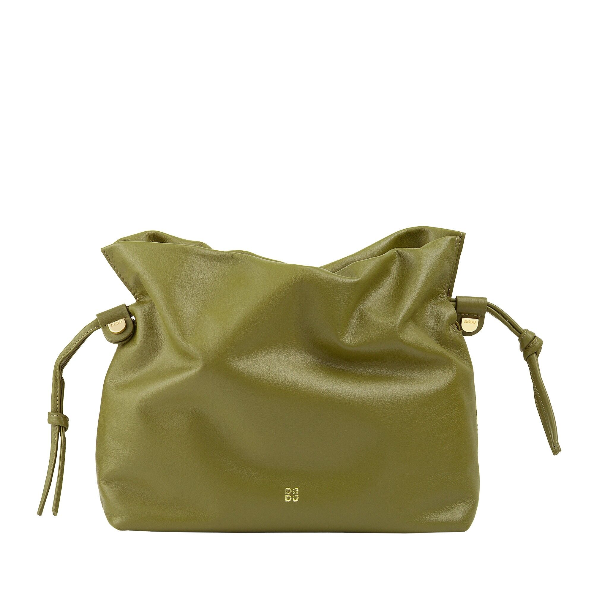 Borsa con coulisse in pelle da donna Dudu Verde oliva