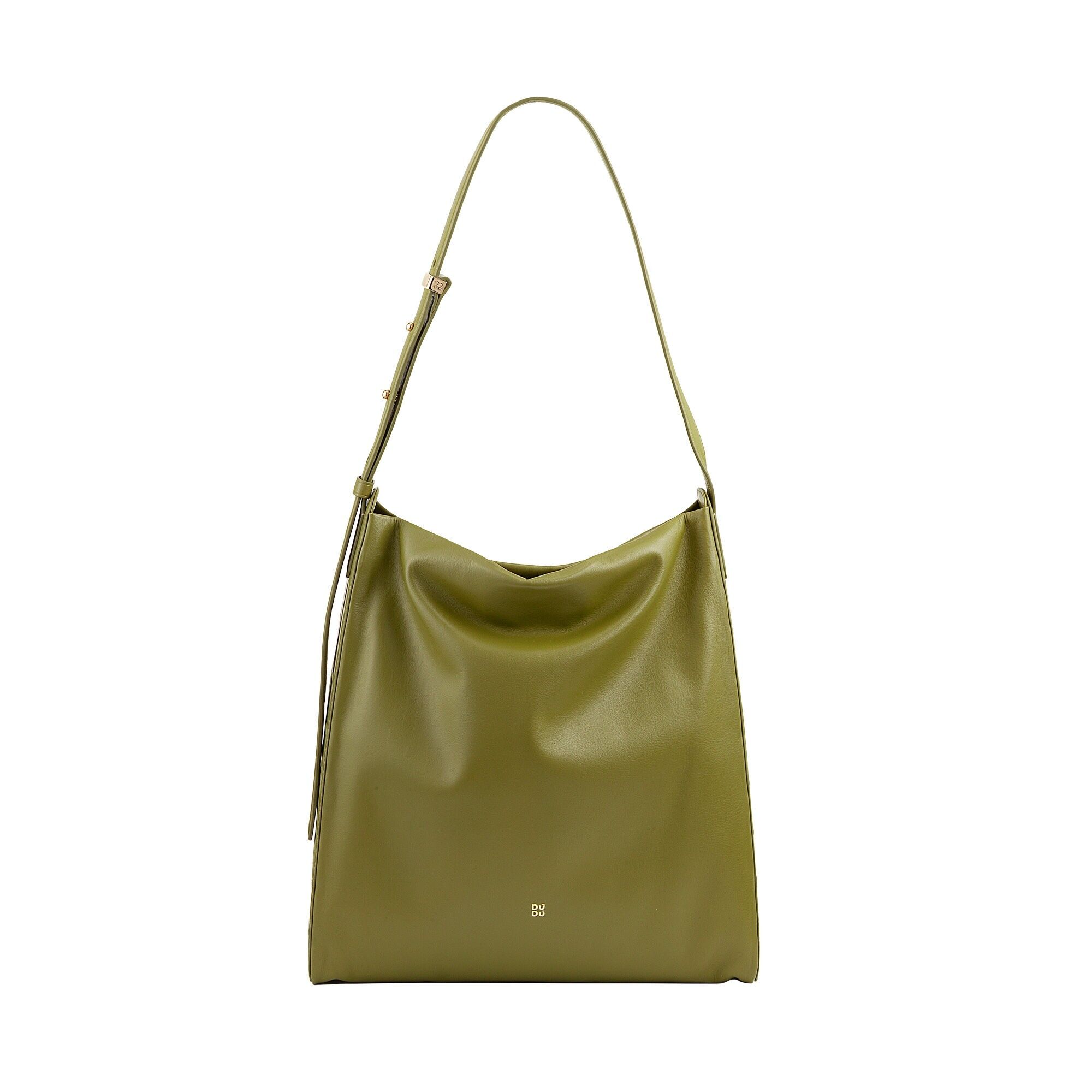 Borsa shopping in pelle da donna Dudu con cerniera verde oliva