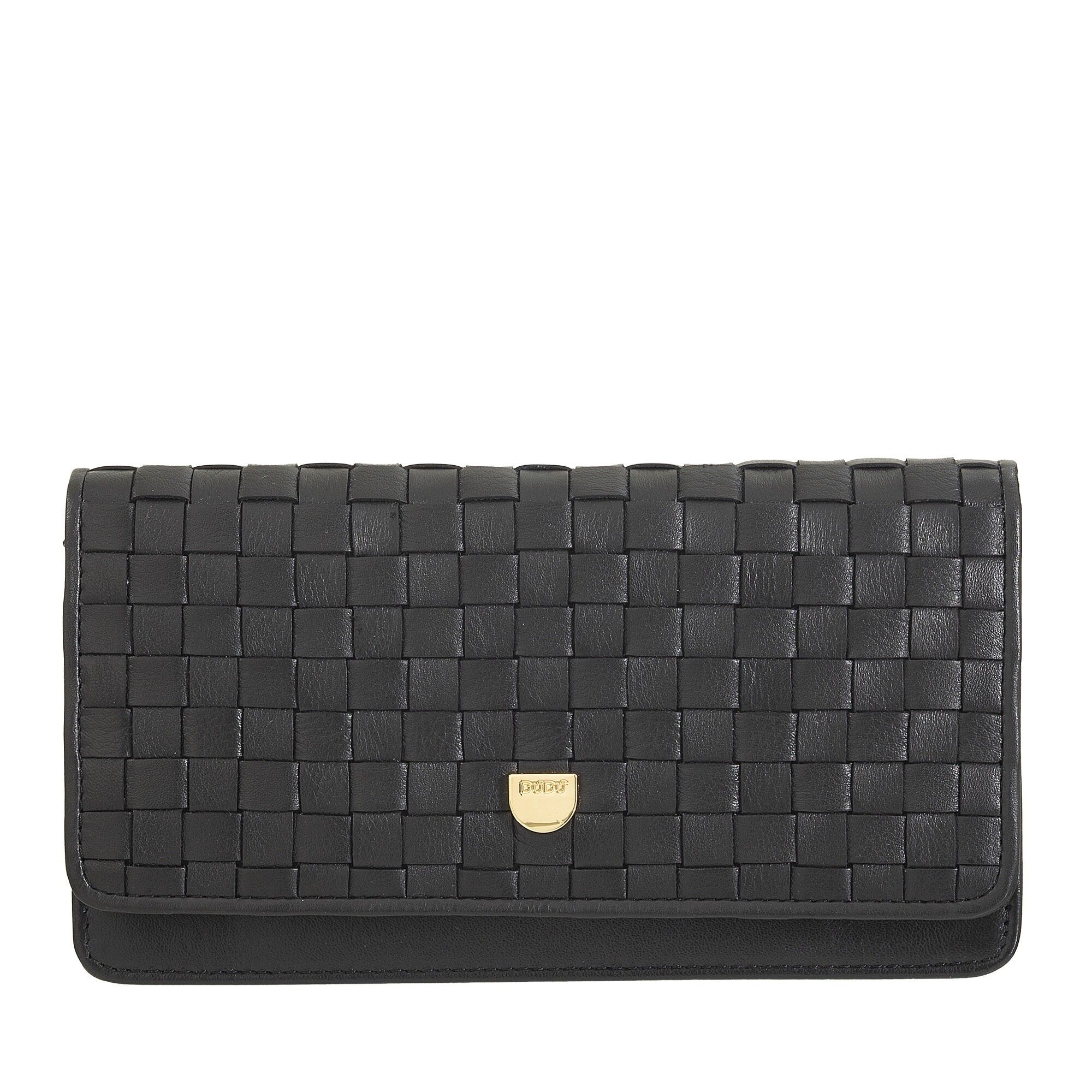 Portafoglio da donna in pelle intrecciata Dudu con porta carte di credito, nero