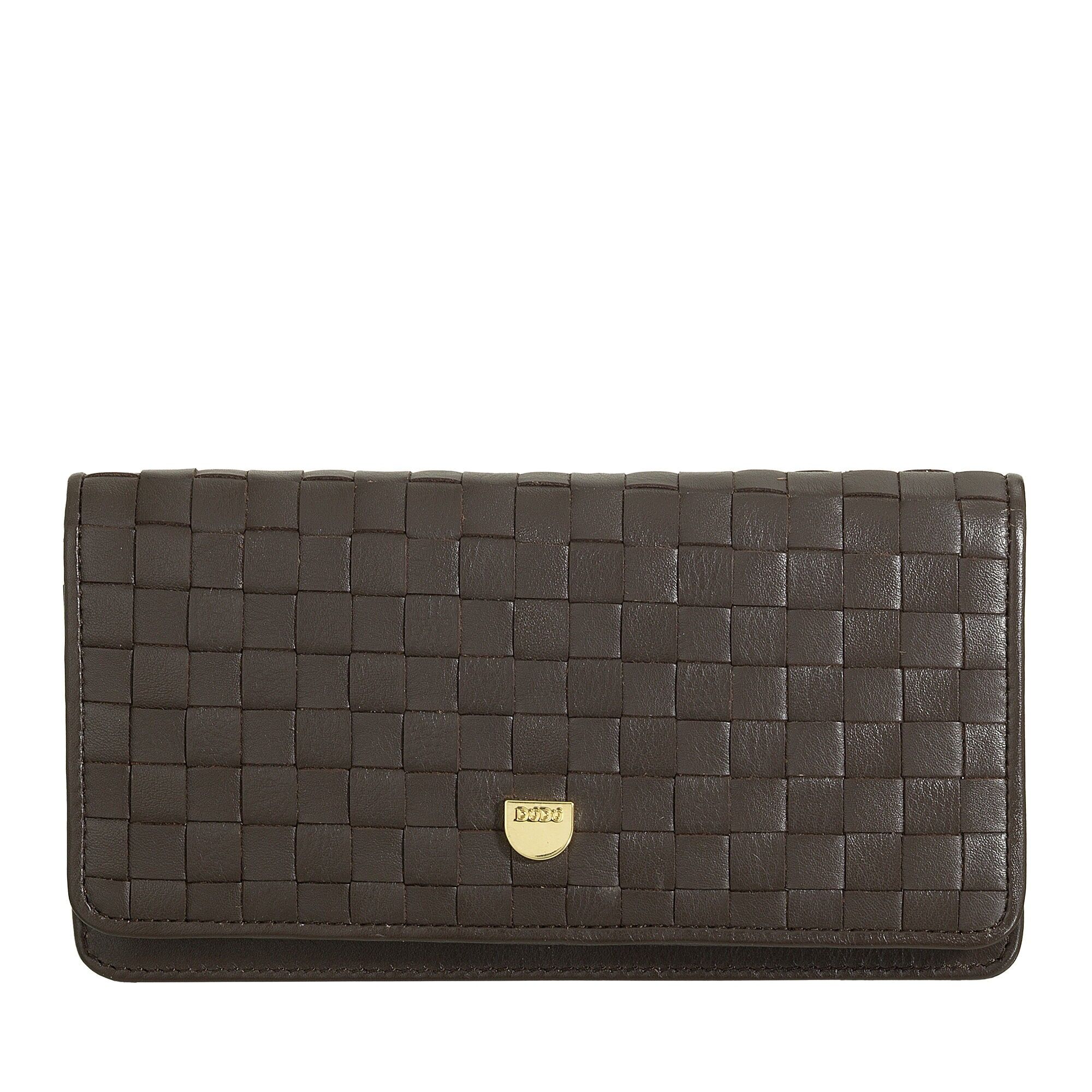Portafoglio da donna in pelle intrecciata con porta carte di credito, marrone Dudu