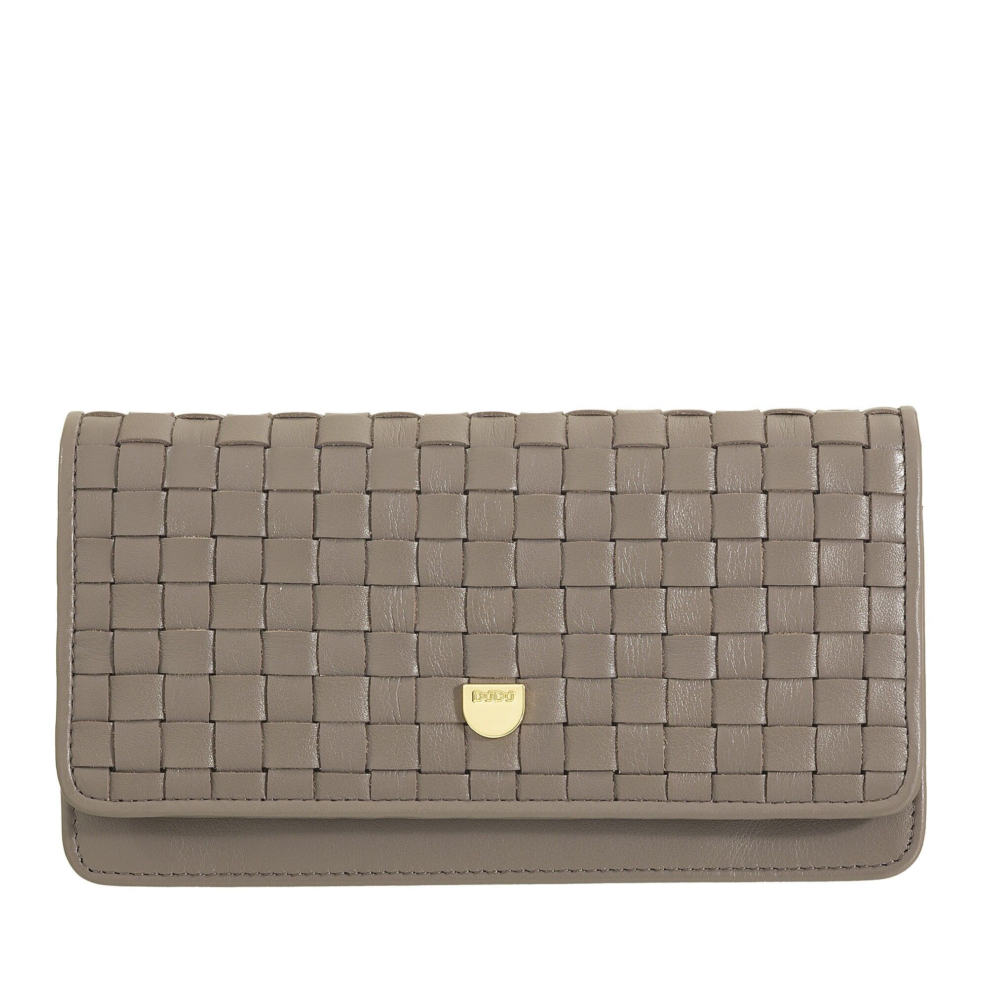 Portafoglio da donna in pelle intrecciata Dudu con porta carte di credito, color talpa
