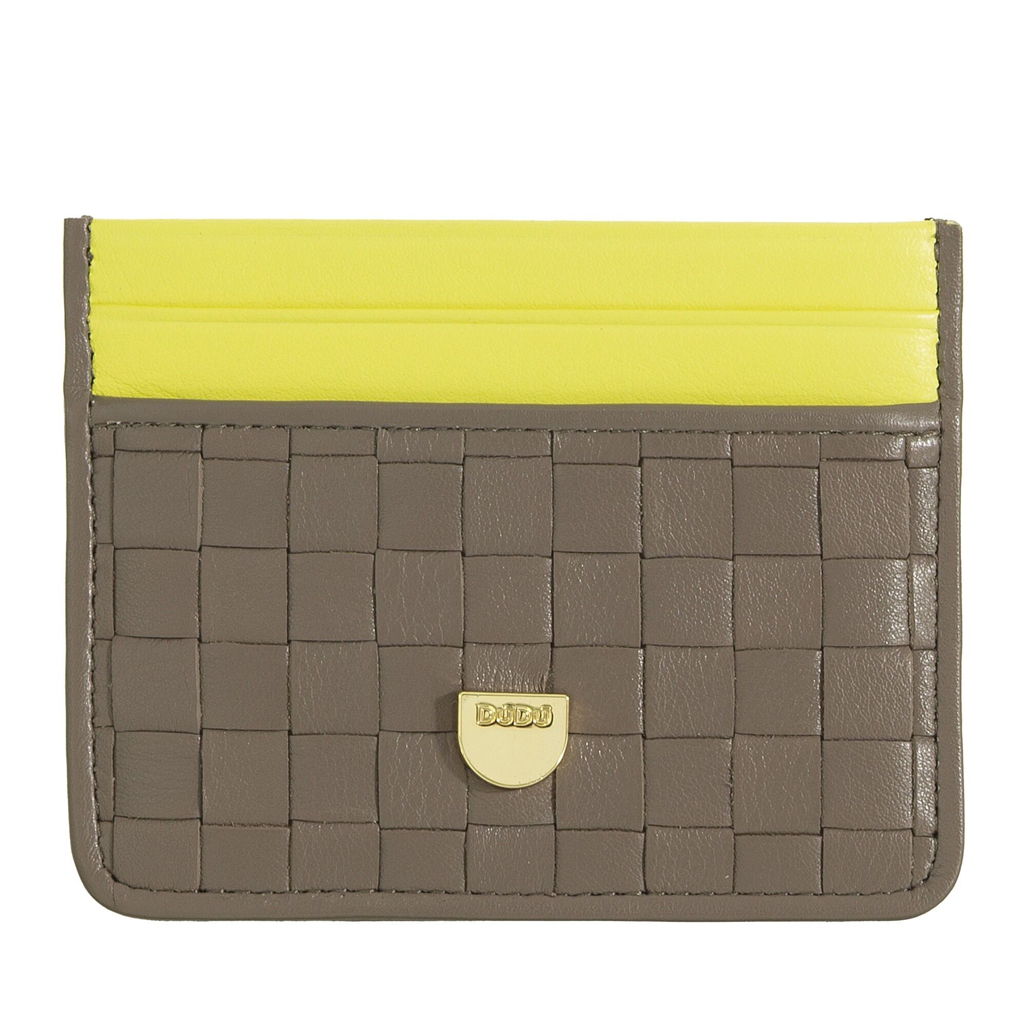 Dudu Porta carte di credito piccolo in pelle intrecciata color talpa