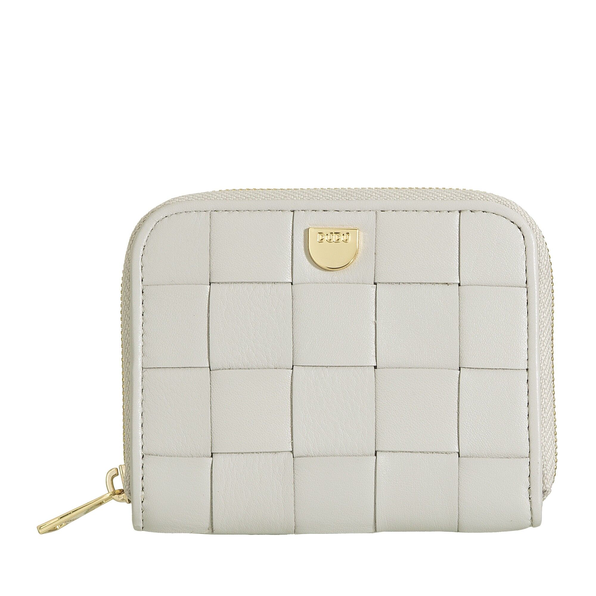 Dudu Piccolo portamonete in pelle intrecciata con cerniera grigio perla