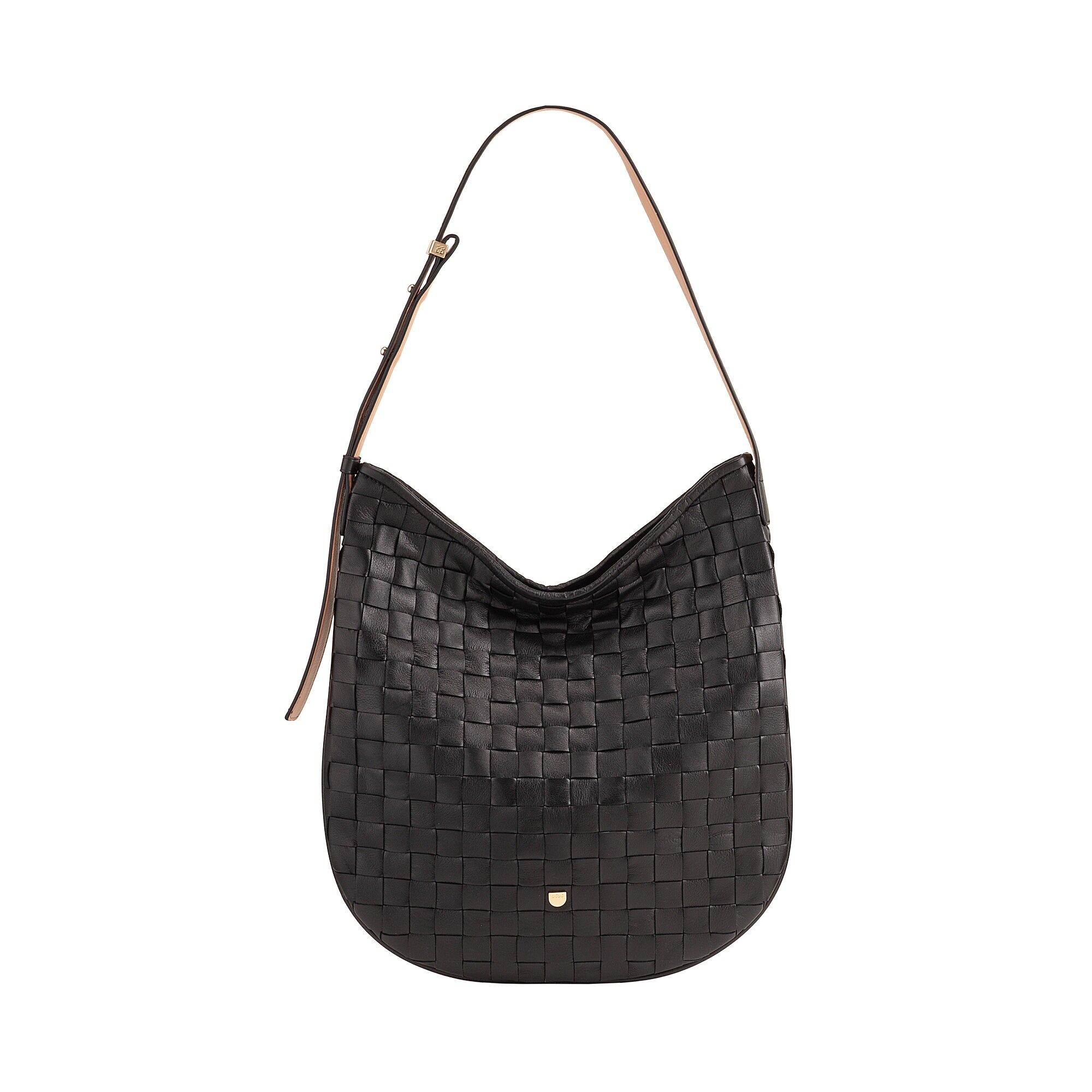Borsa hobo in pelle intrecciata con cerniera Dudu da donna, nera