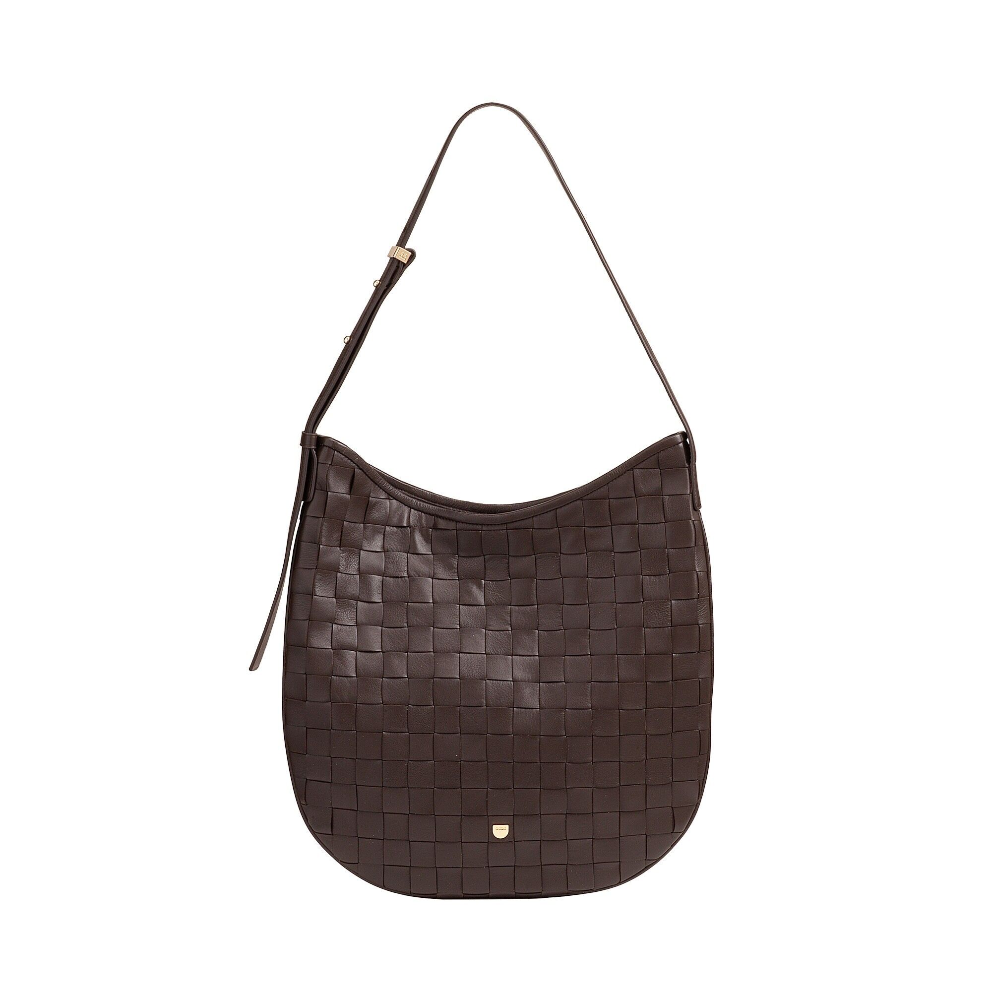 Borsa hobo in pelle intrecciata con cerniera da donna Dudu, marrone caffè