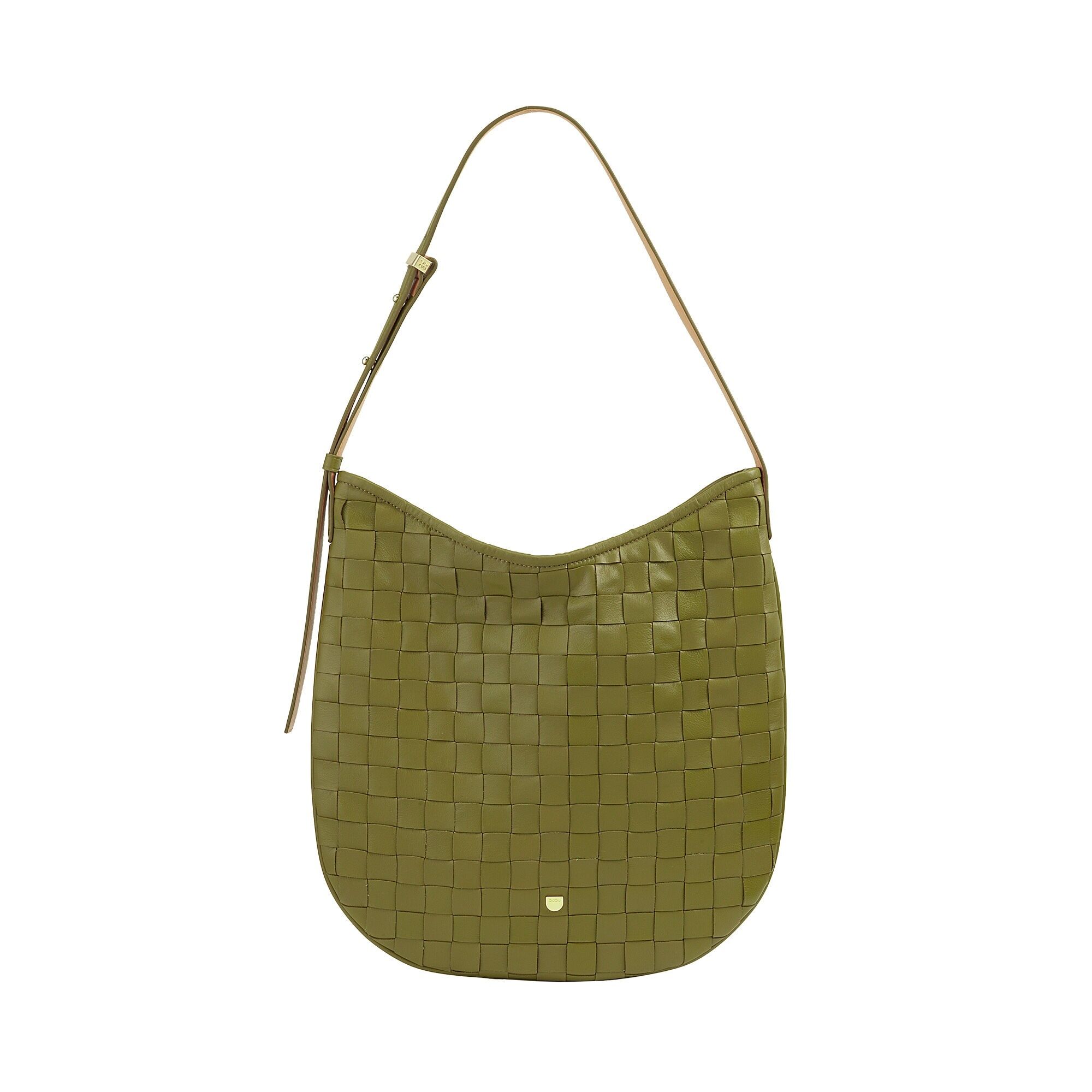 Borsa hobo in pelle intrecciata con cerniera Dudu da donna, verde oliva