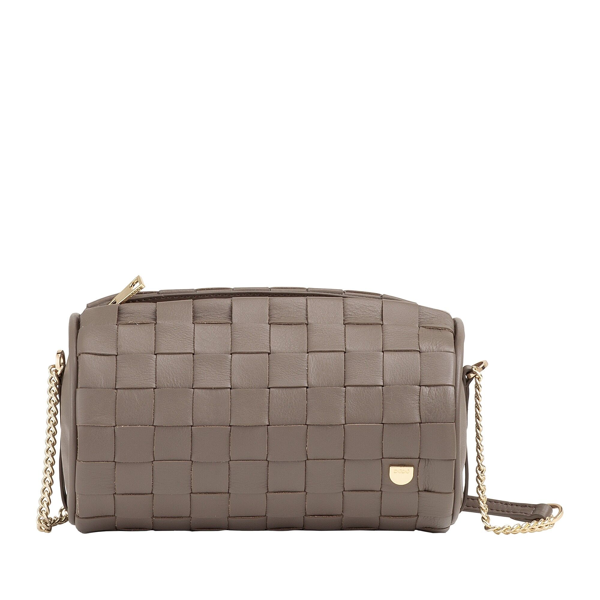 Borsa a tracolla piccola in pelle intrecciata Dudu da donna, colore talpa