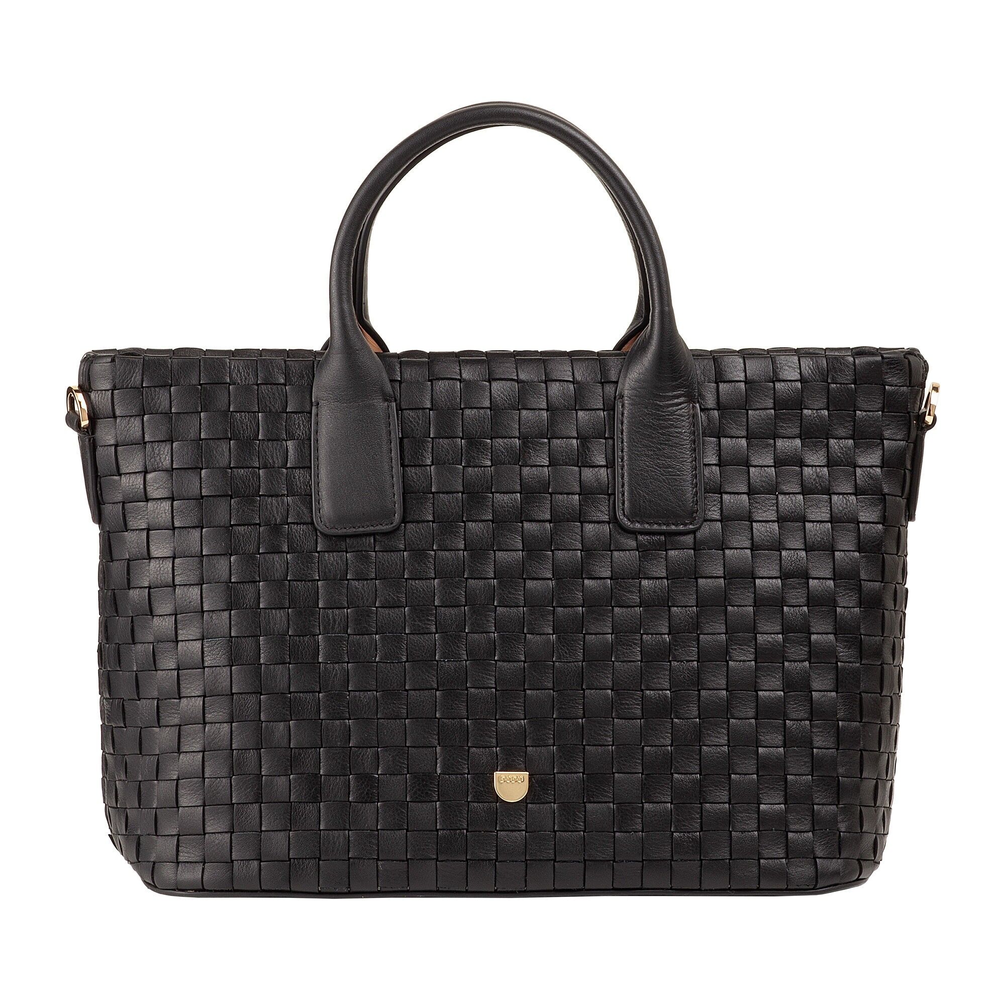 Borsa a mano in pelle intrecciata Dudu di medie dimensioni da donna, nera