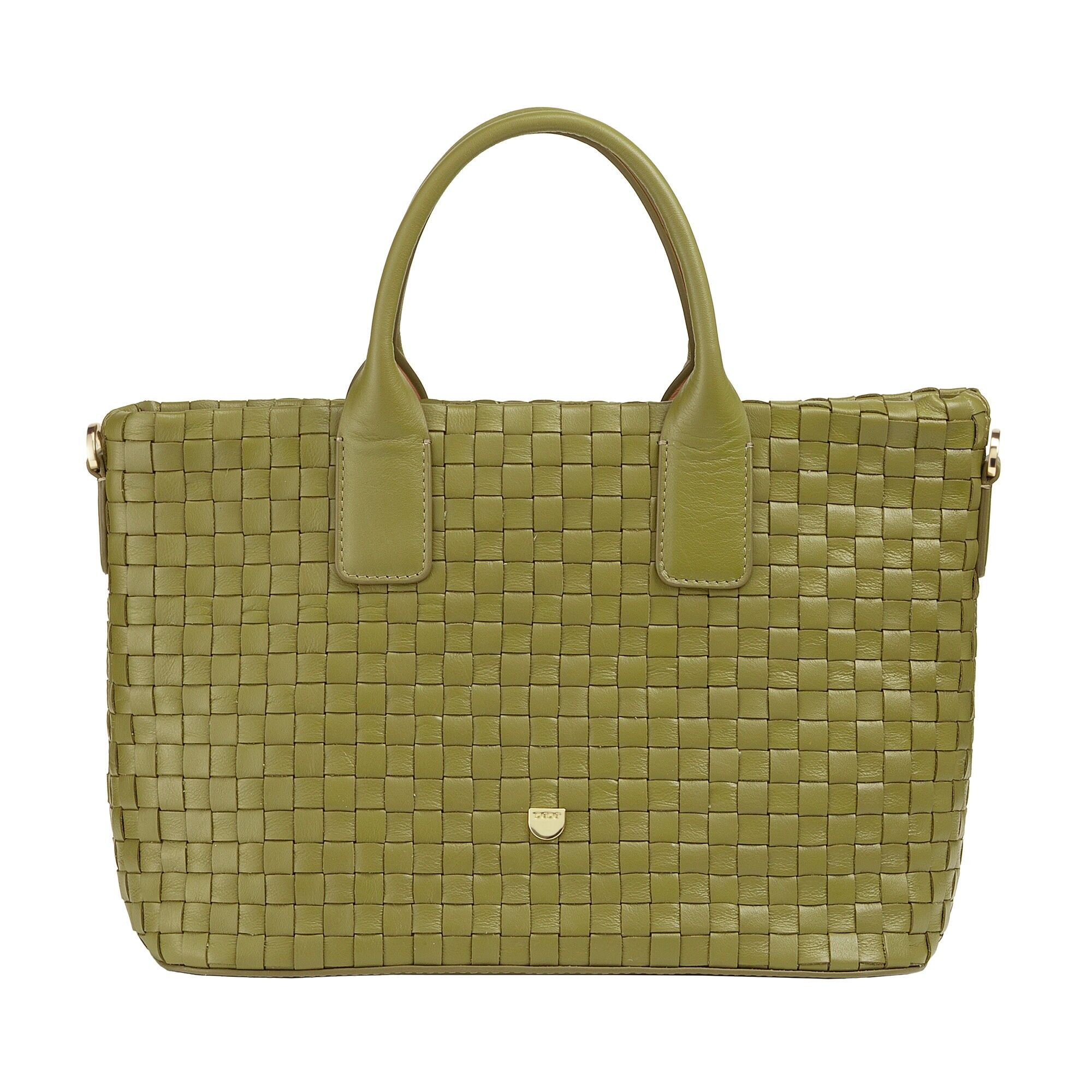Borsa a mano in pelle intrecciata Dudu di medie dimensioni da donna, colore oliva