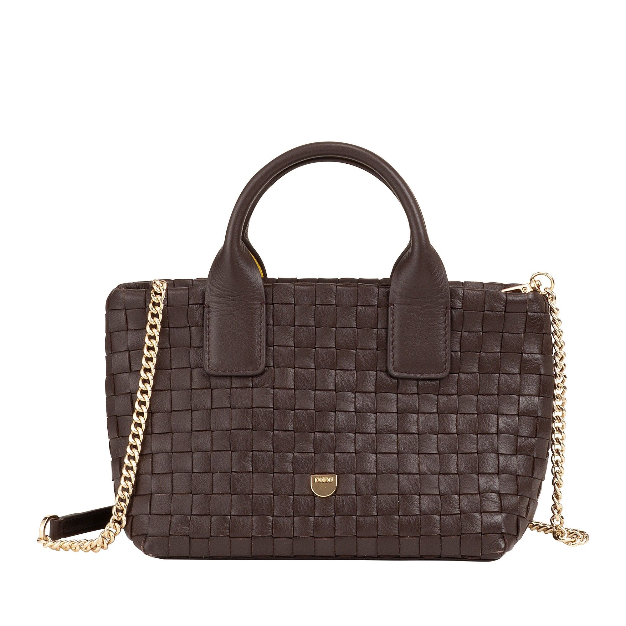 Borsa da sera a tracolla in pelle intrecciata da donna Dudu, marrone caffè