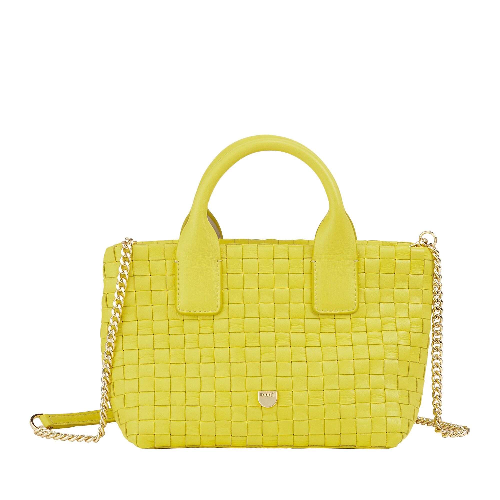 Borsa da sera a tracolla in pelle intrecciata da donna Dudu, gialla