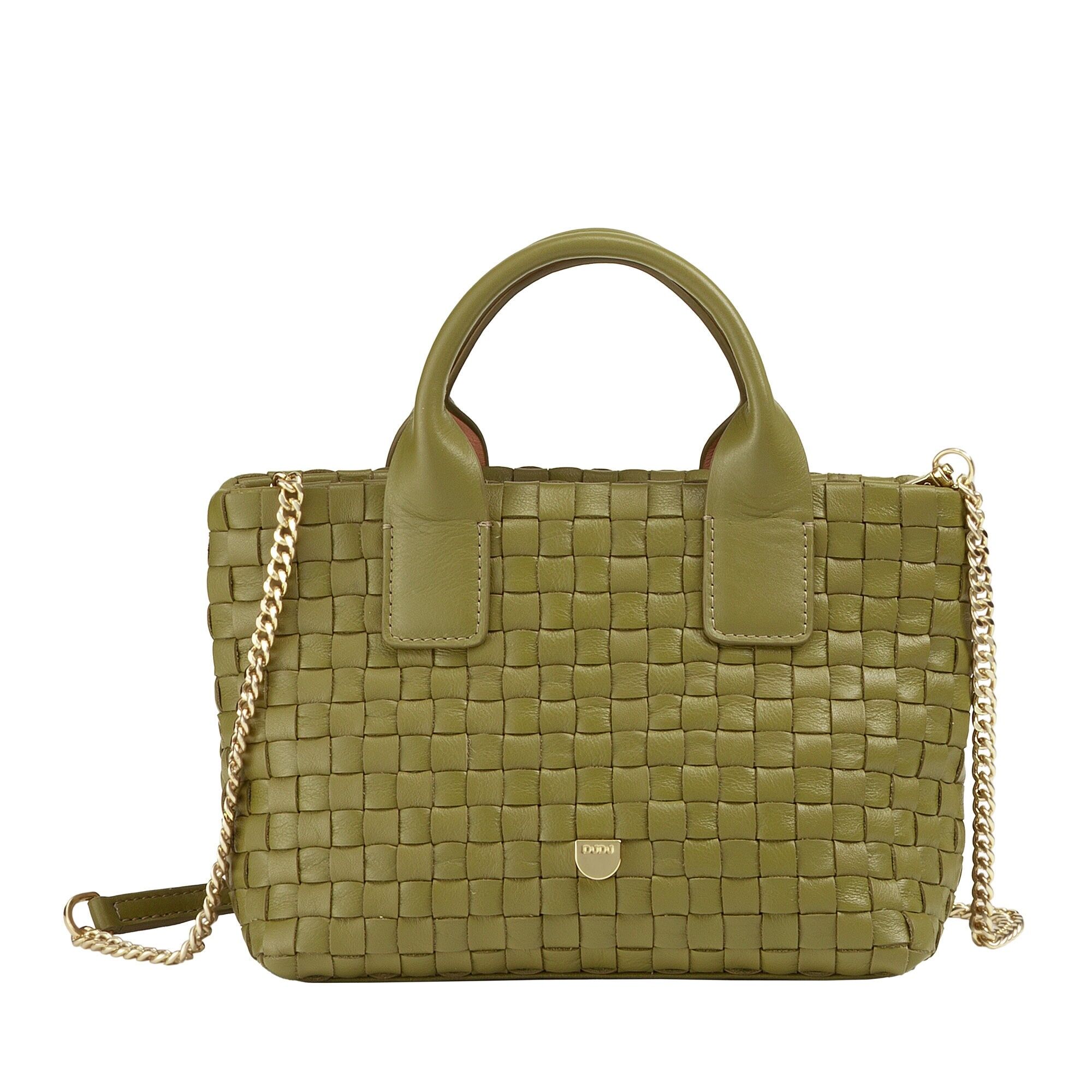 Borsa da sera a tracolla in pelle intrecciata da donna Dudu, verde oliva