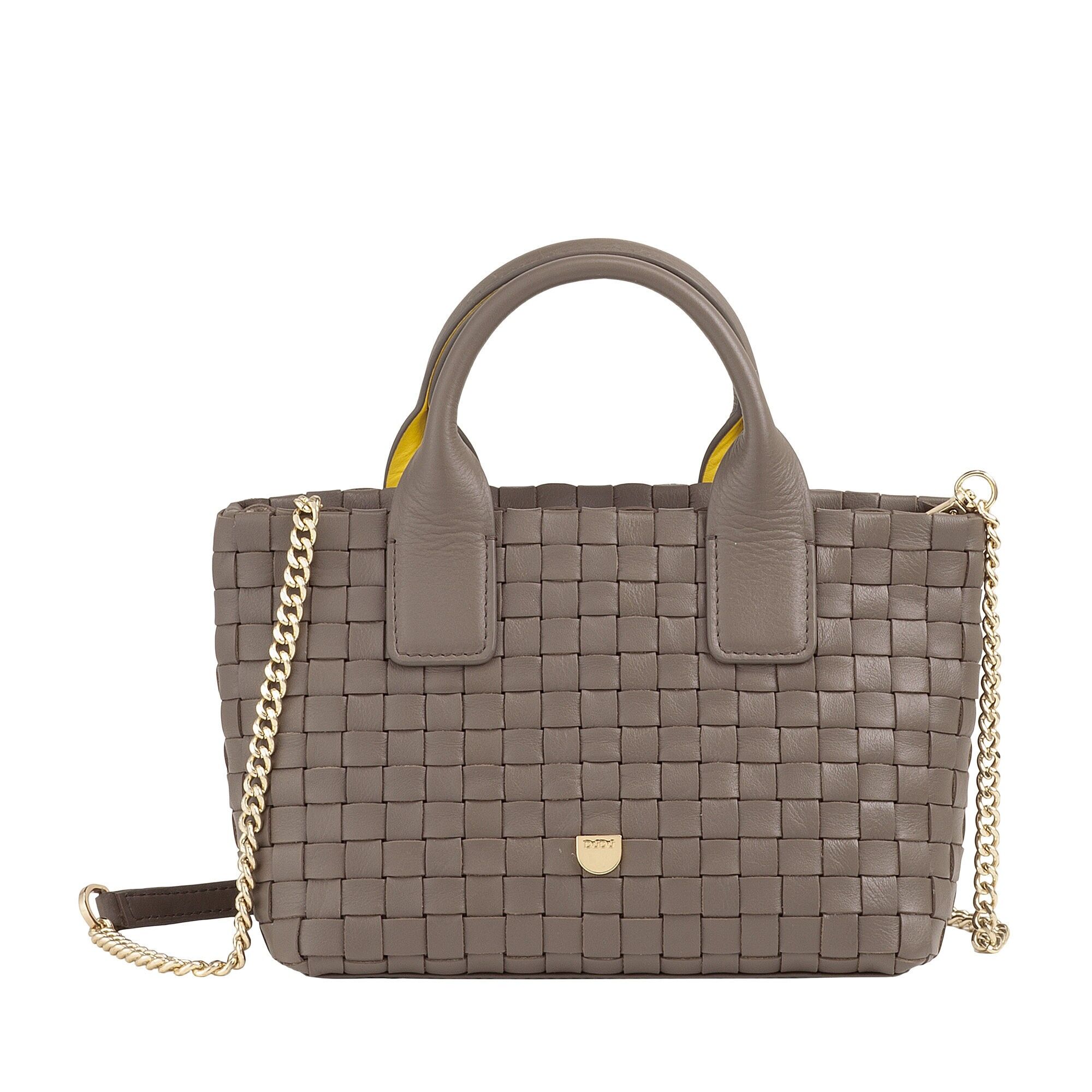 Borsa da sera a tracolla in pelle intrecciata da donna Dudu, colore talpa