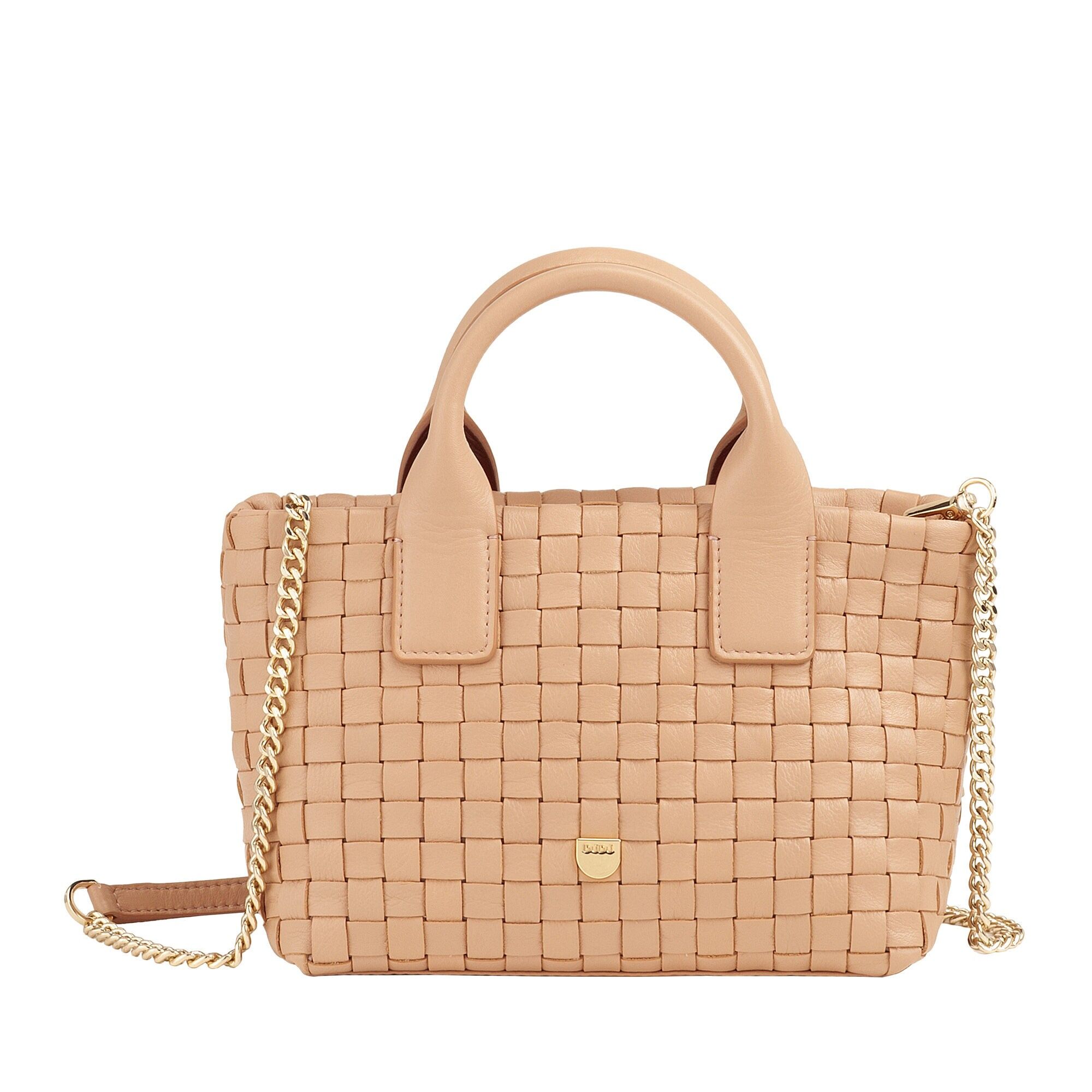 Borsa da sera a tracolla in pelle intrecciata da donna Dudu, colore rosa cipria