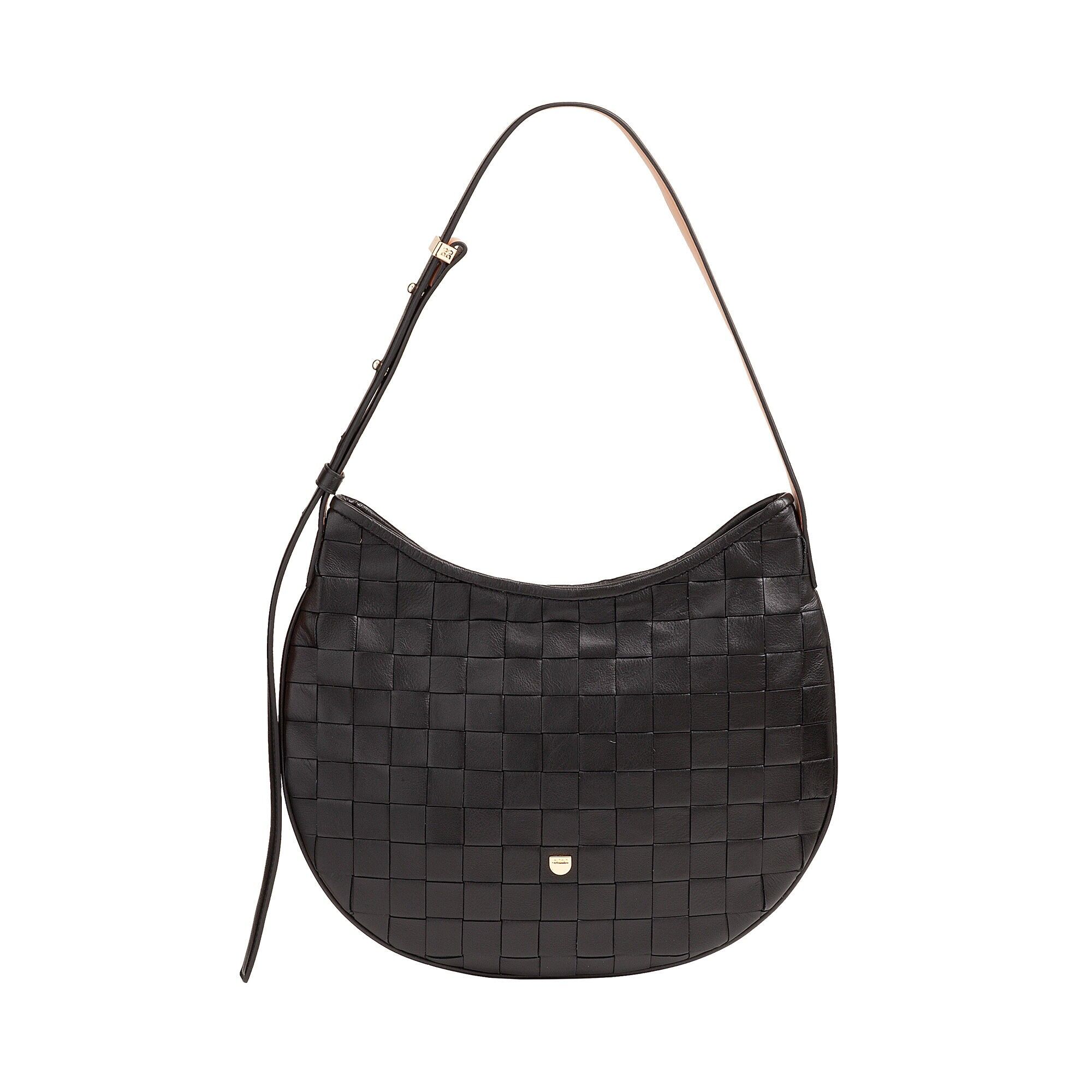 Borsa hobo in pelle intrecciata Dudu da donna, media, con cerniera, nera