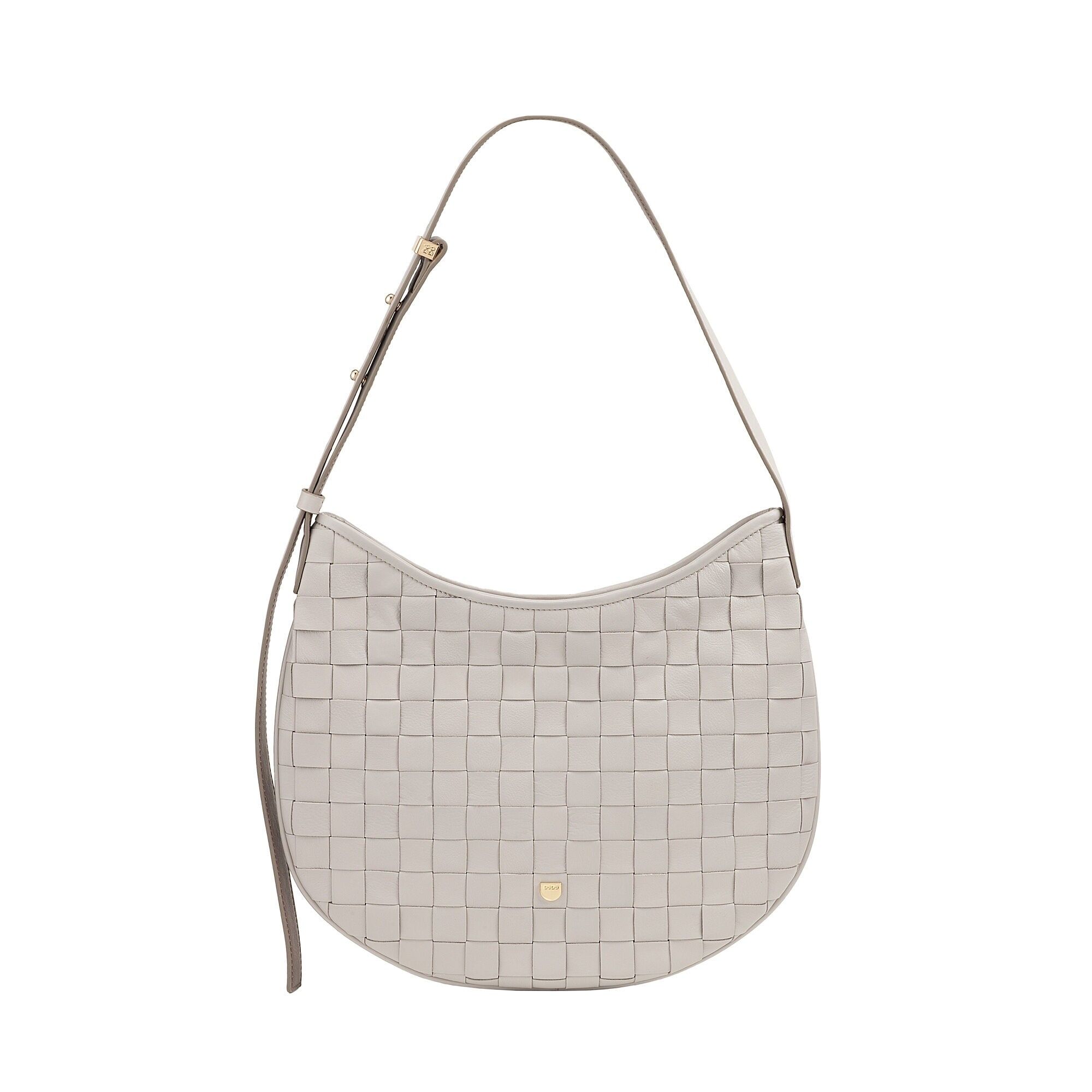 Borsa Hobo in pelle intrecciata Dudu Medium da donna con cerniera, grigio perla