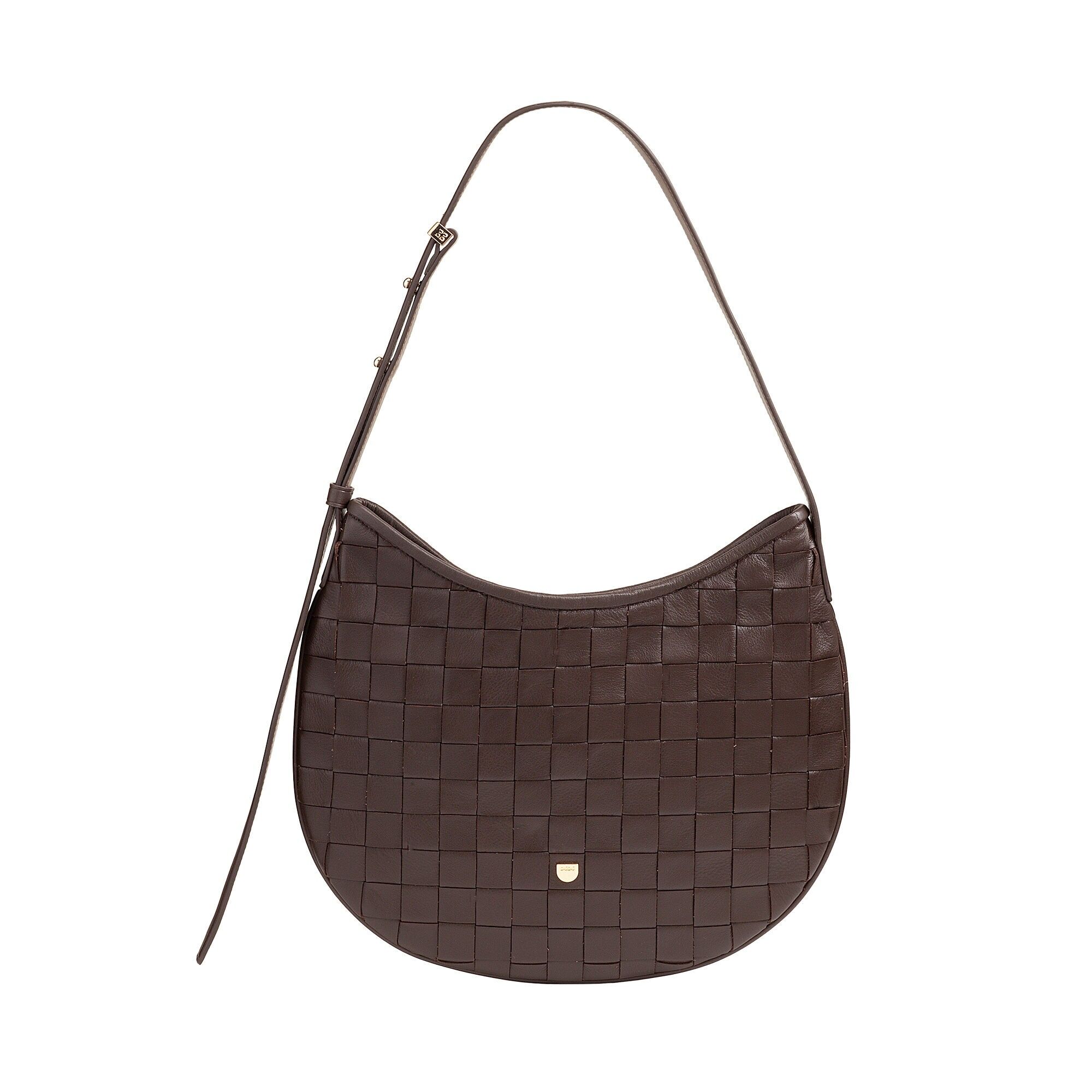 Borsa hobo in pelle intrecciata Dudu da donna, media, con cerniera, marrone
