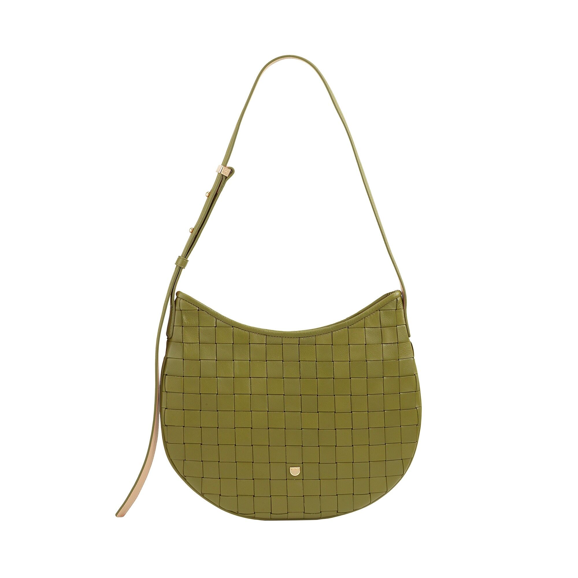 Borsa hobo media in pelle intrecciata da donna Dudu con cerniera, colore verde oliva