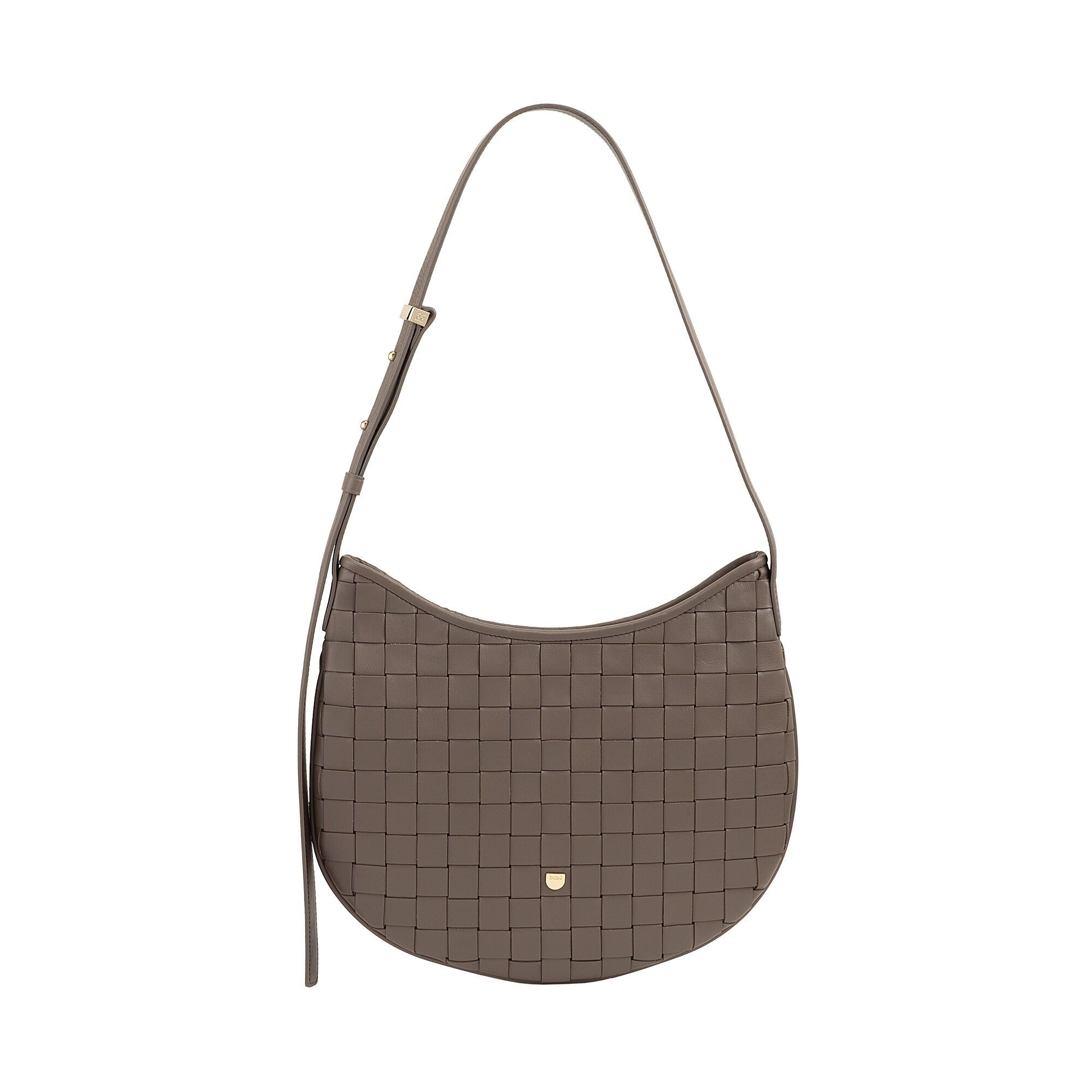 Borsa hobo media in pelle intrecciata da donna Dudu con cerniera color talpa
